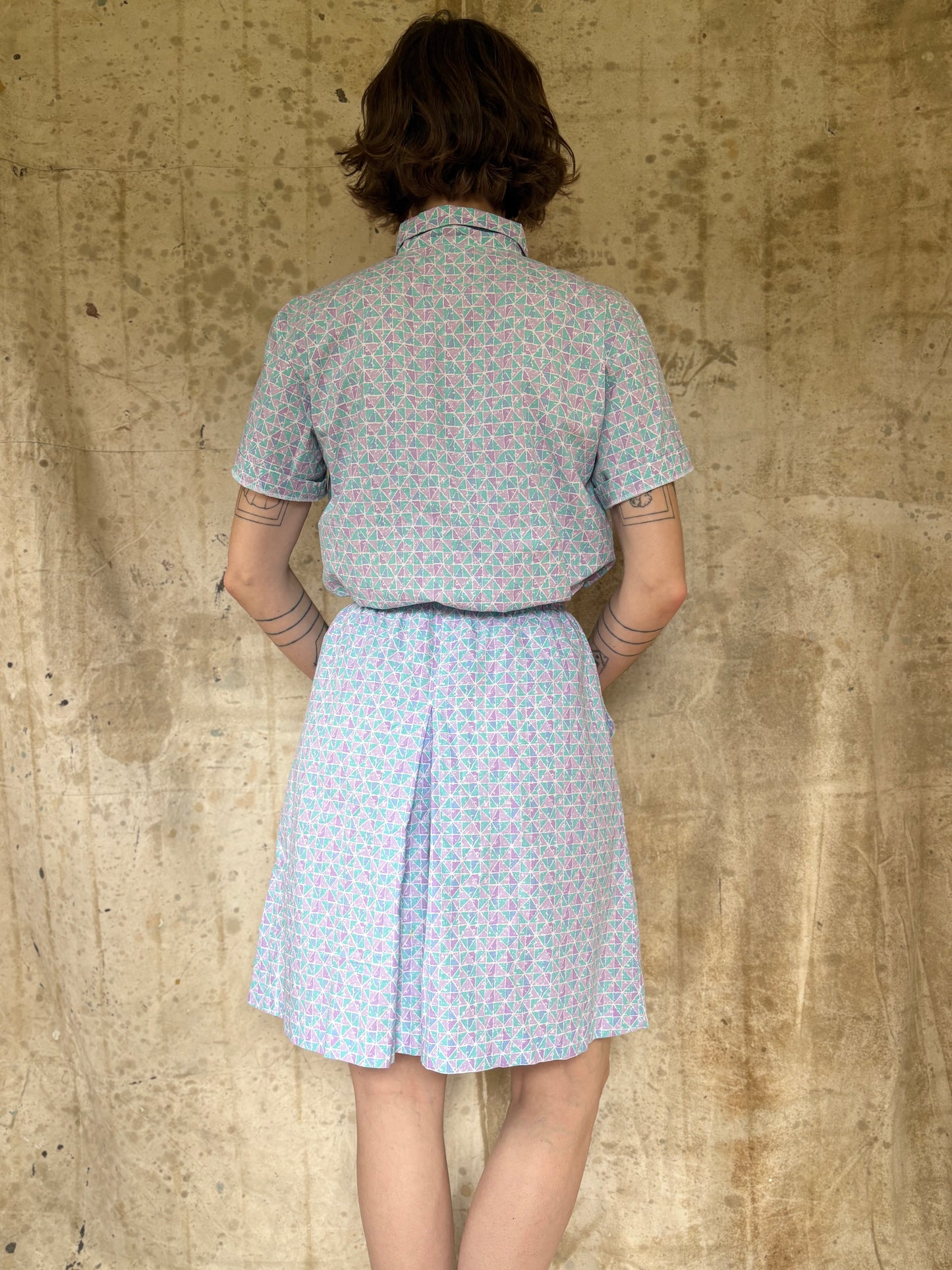 Vintage 80s Jantzen Geometric 2pc Set Blouse And Shorts