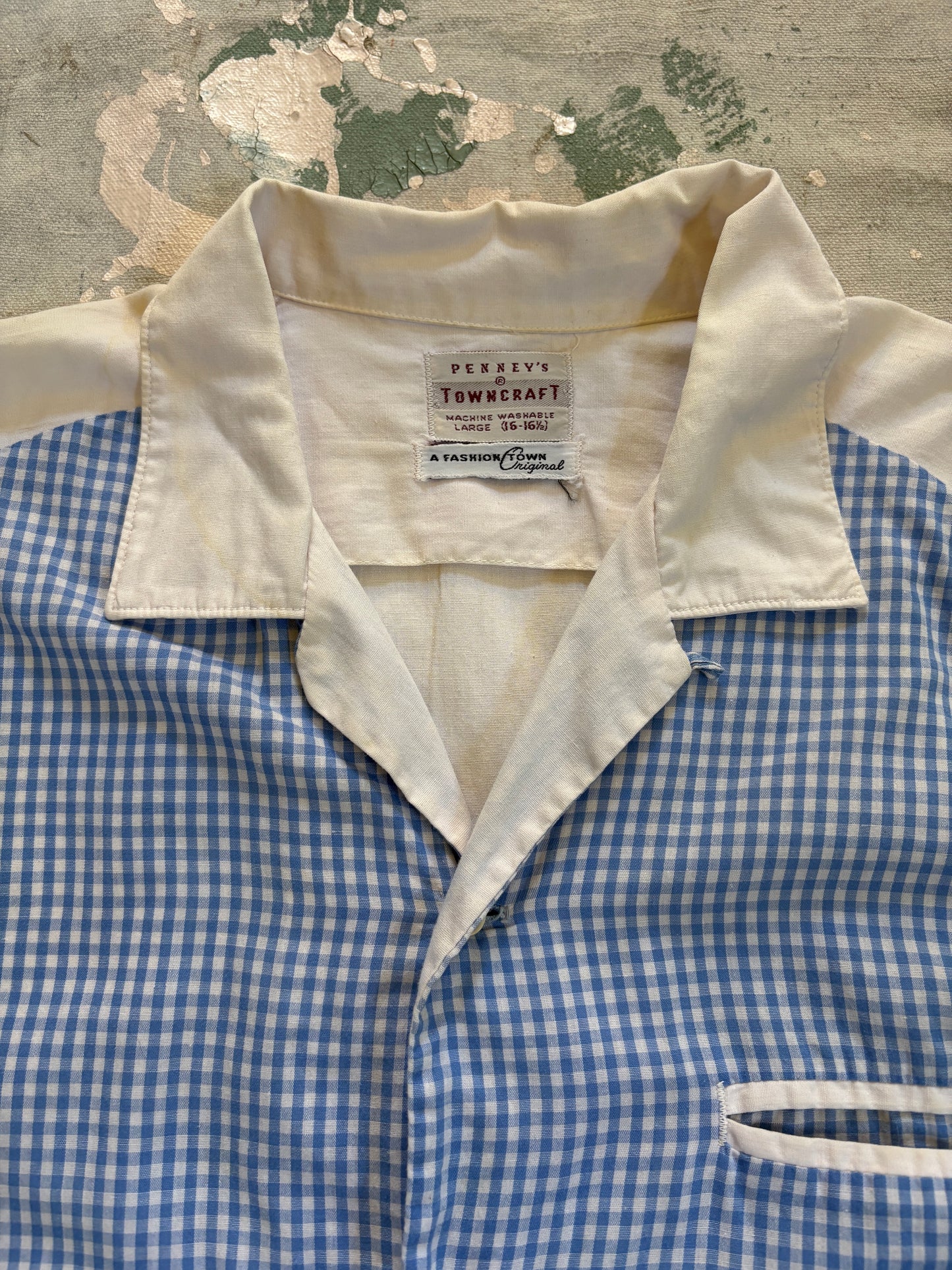 Vintage 60s Penneys Loop Collar Gingham Short Sleeve Shirt