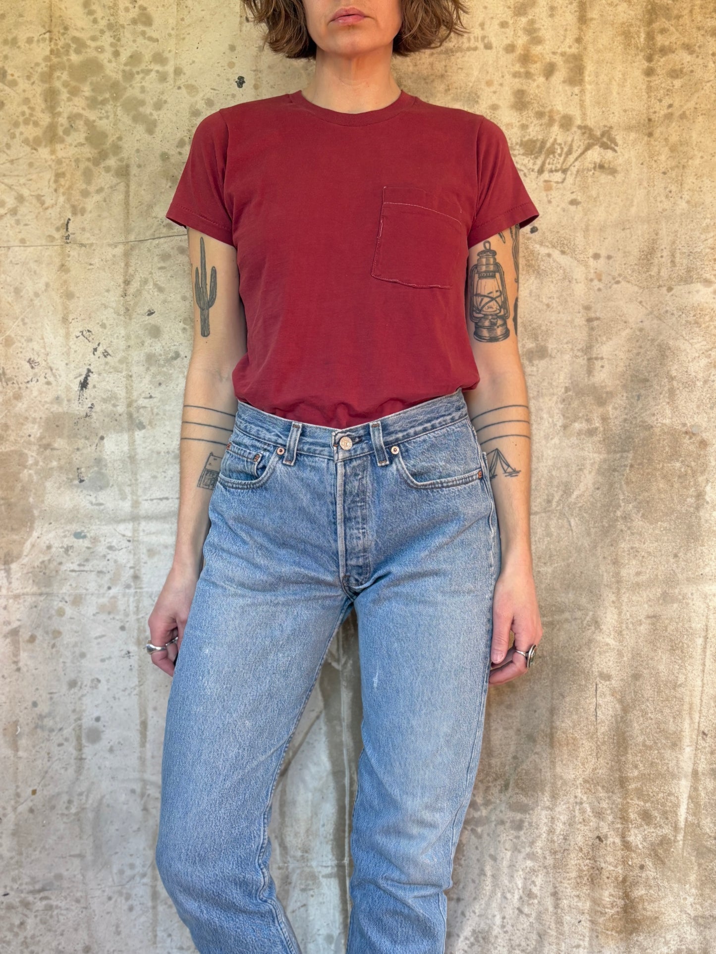 Vintage 70s Blank Maroon Pocket Tee