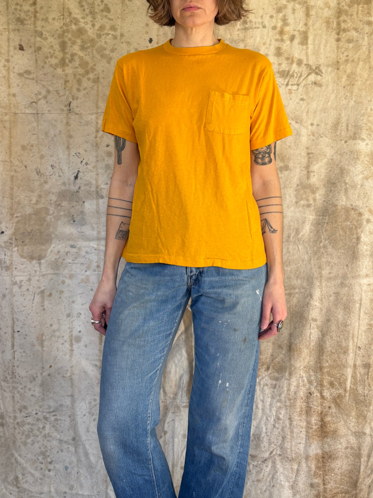 Vintage 60s/70s BVD Blank Yellow Pocket Tee