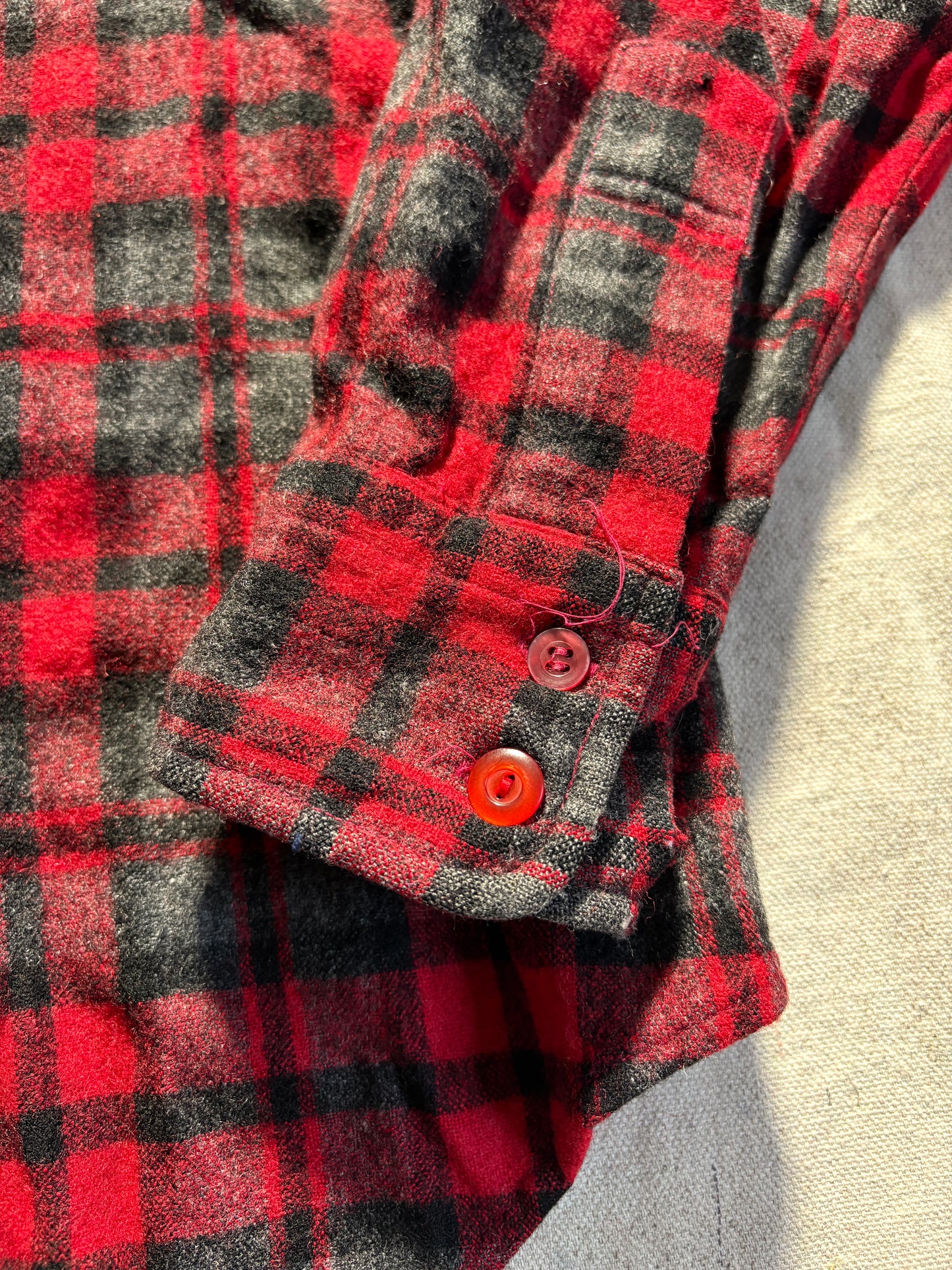 Vintage 80s Wool Blend Red, Black, Gray Plaid Button Down Shirt