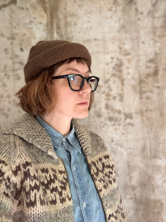WK Knit Hats Green Brown Beanie