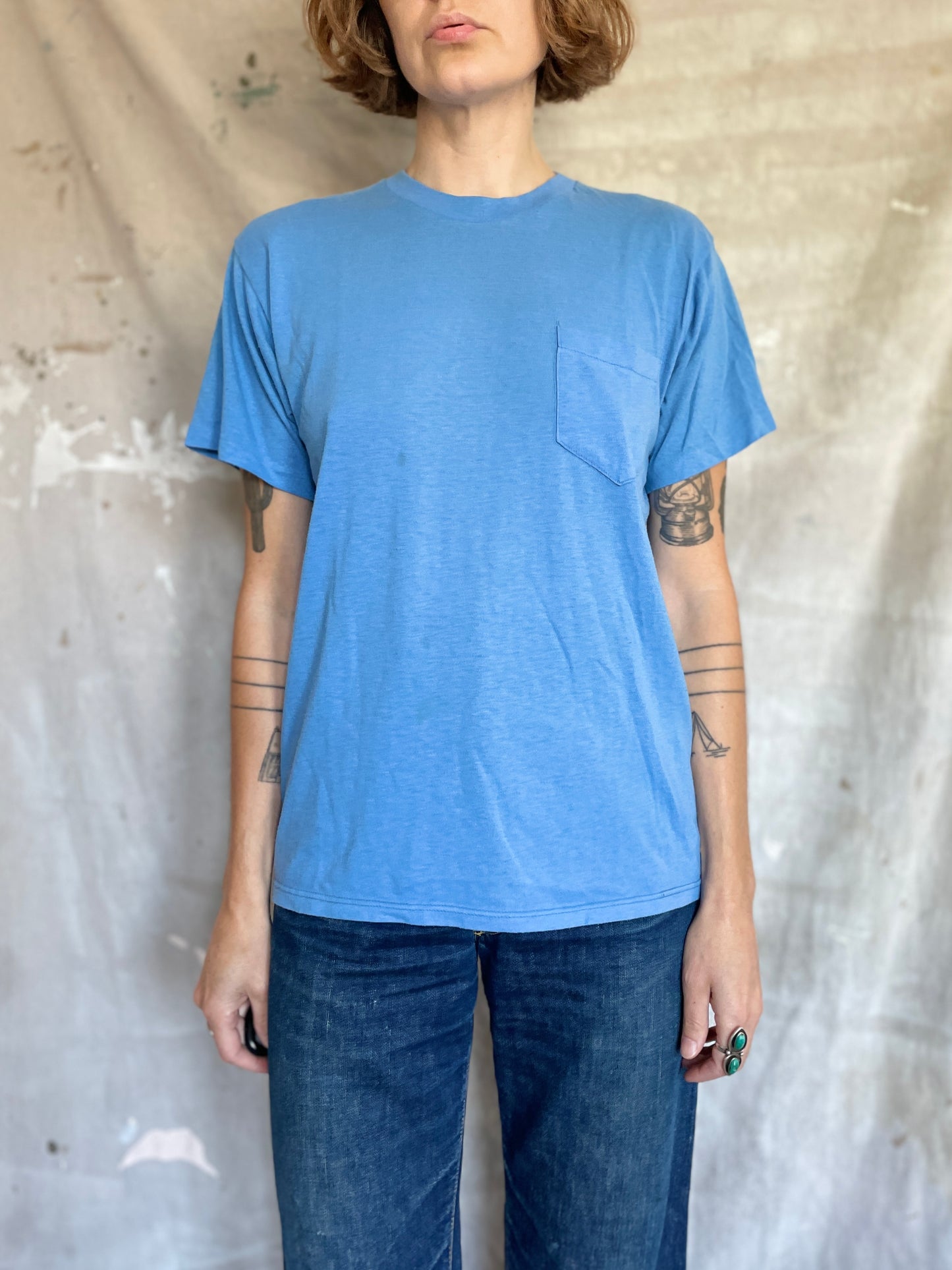 80s Blank Blue Pocket Tee