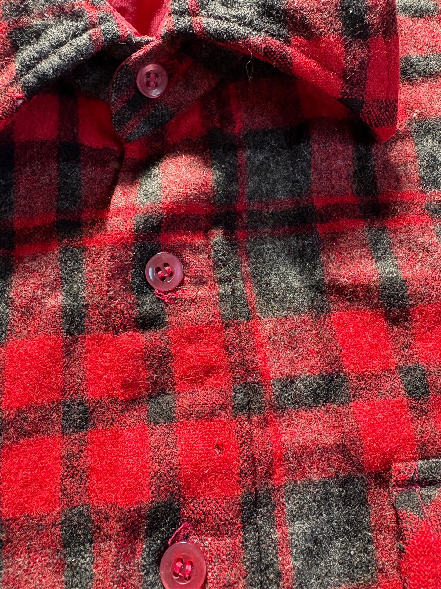 Vintage 80s Wool Blend Red, Black, Gray Plaid Button Down Shirt