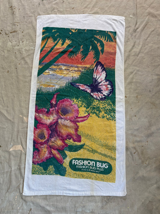 Vintage Fashion Bug Tropical Scene Beach Towel