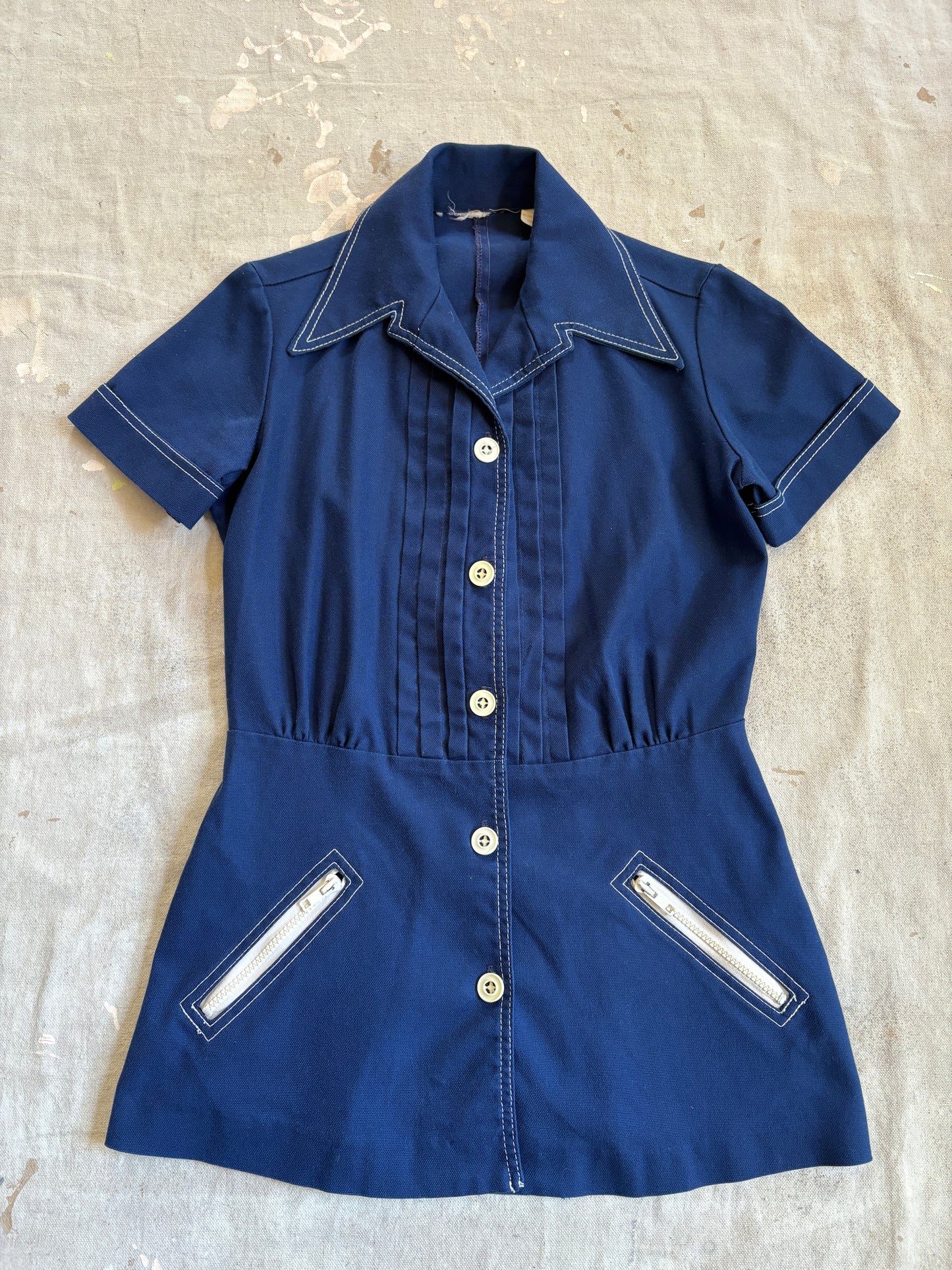 Vintage 70s/80s Navy Blue Blouse And Bell Bottom Pant Set