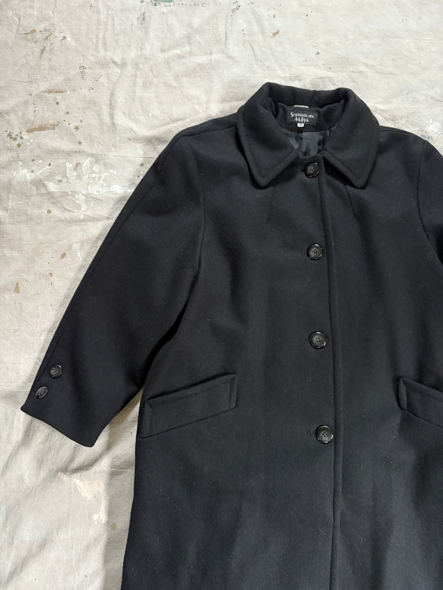 90s Black Wool Peacoat