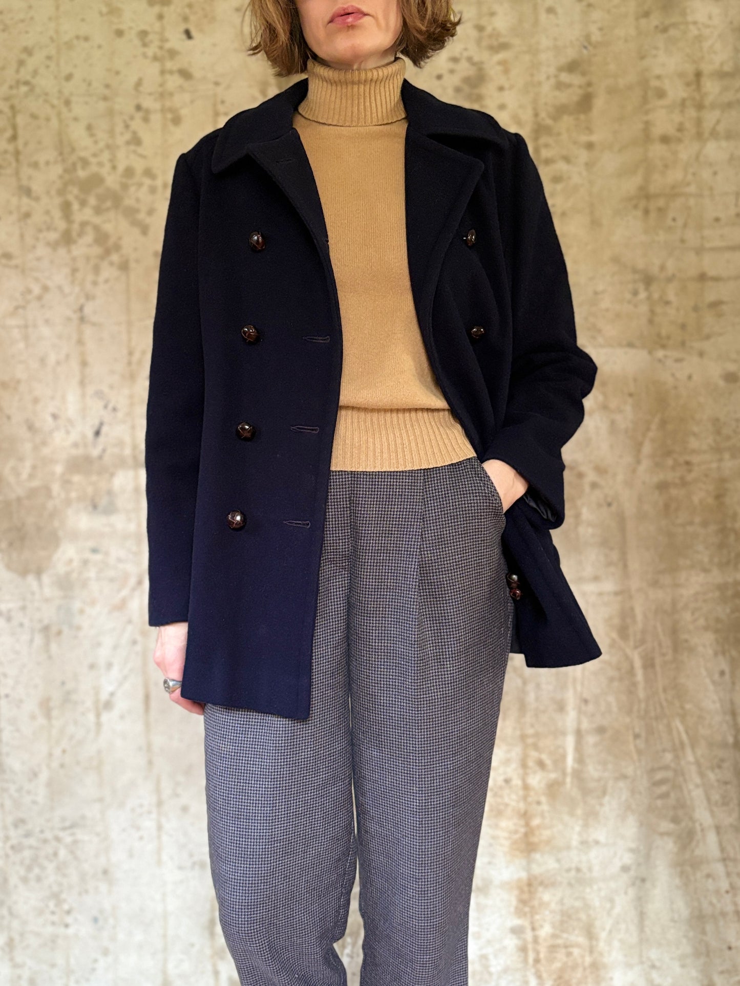 80s Navy Blue Double Breasted Peacoat