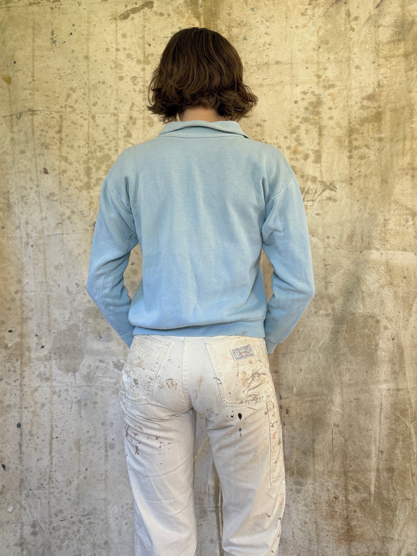 Vintage 50s Blank Baby Blue Quarter Zip Sweatshirt