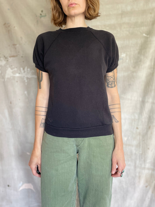 80s Blank Black Short Sleeve Sweatshirt