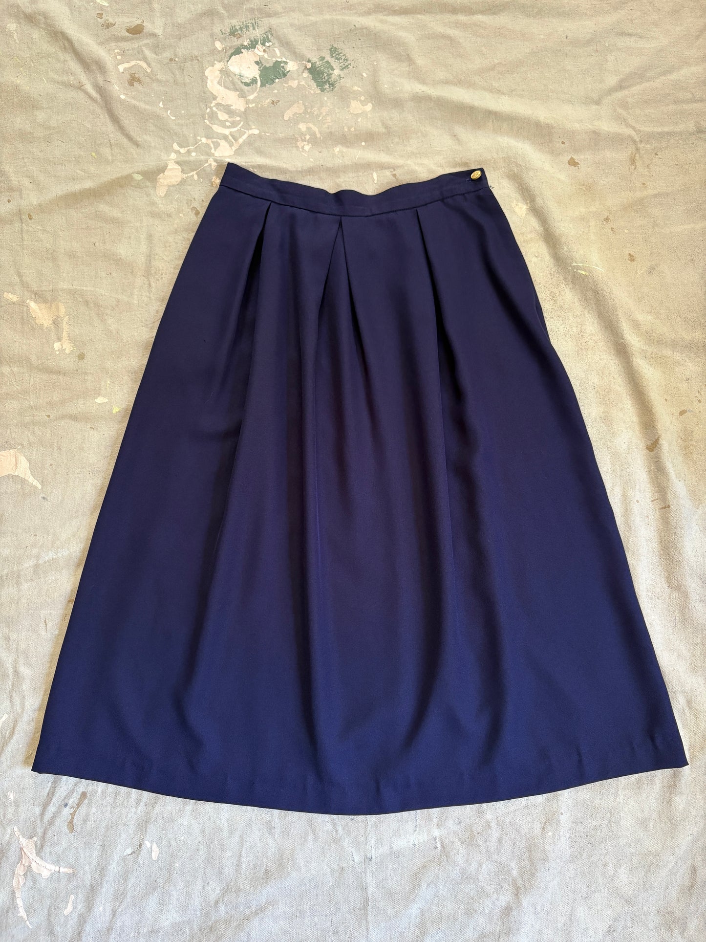 80s Navy Blue Pleated Skirt