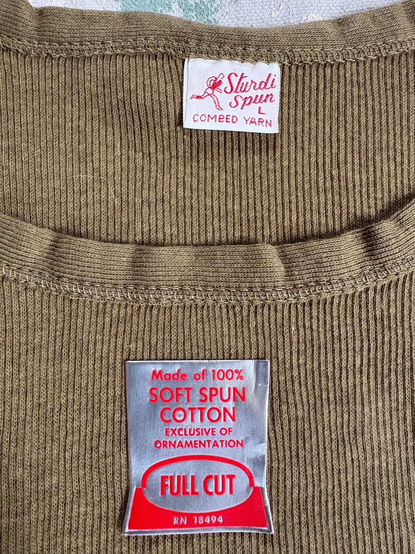 50s Deadstock Green Brown Ribbed Tank Top