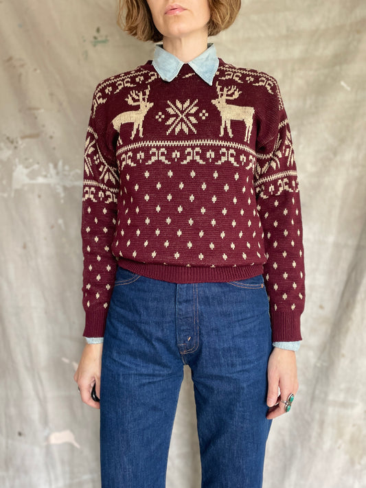 50s Deer Snowflake Ski Sweater