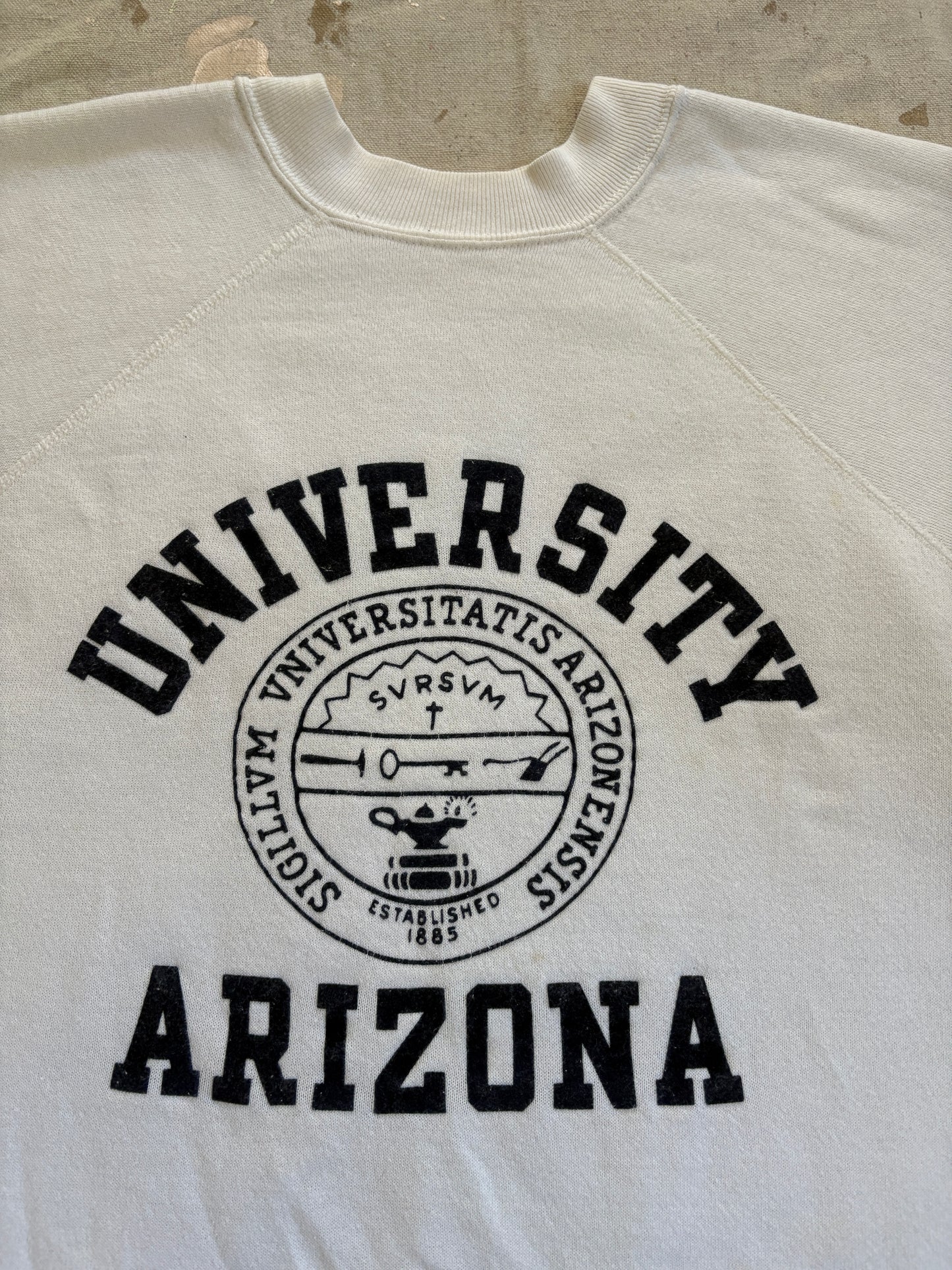 Vintage 70s/80s University Of Arizona Flocked Short Sleeve Sweatshirt