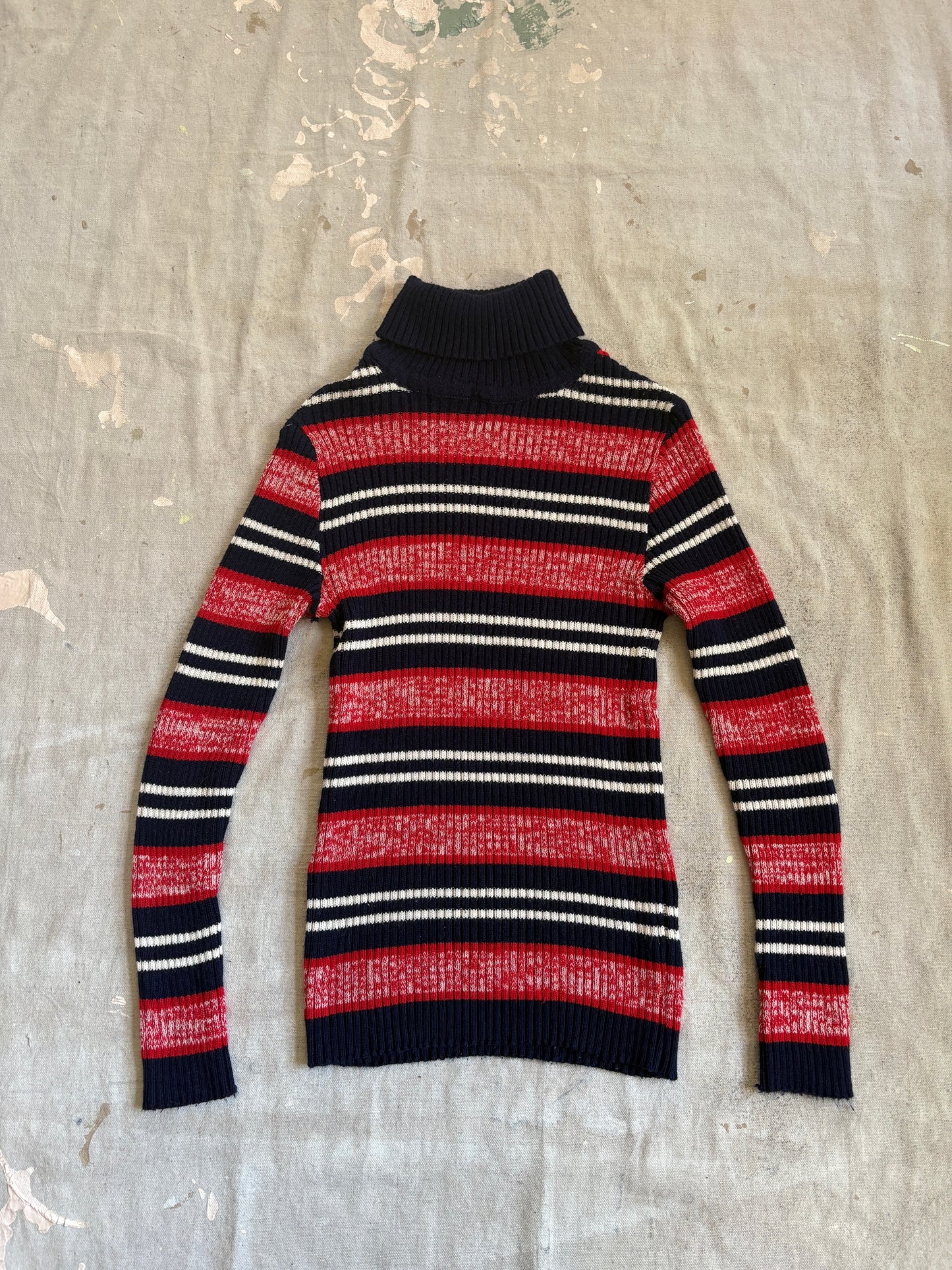 Vintage 70s Red White And Blue Space Dyed Knit Turtleneck