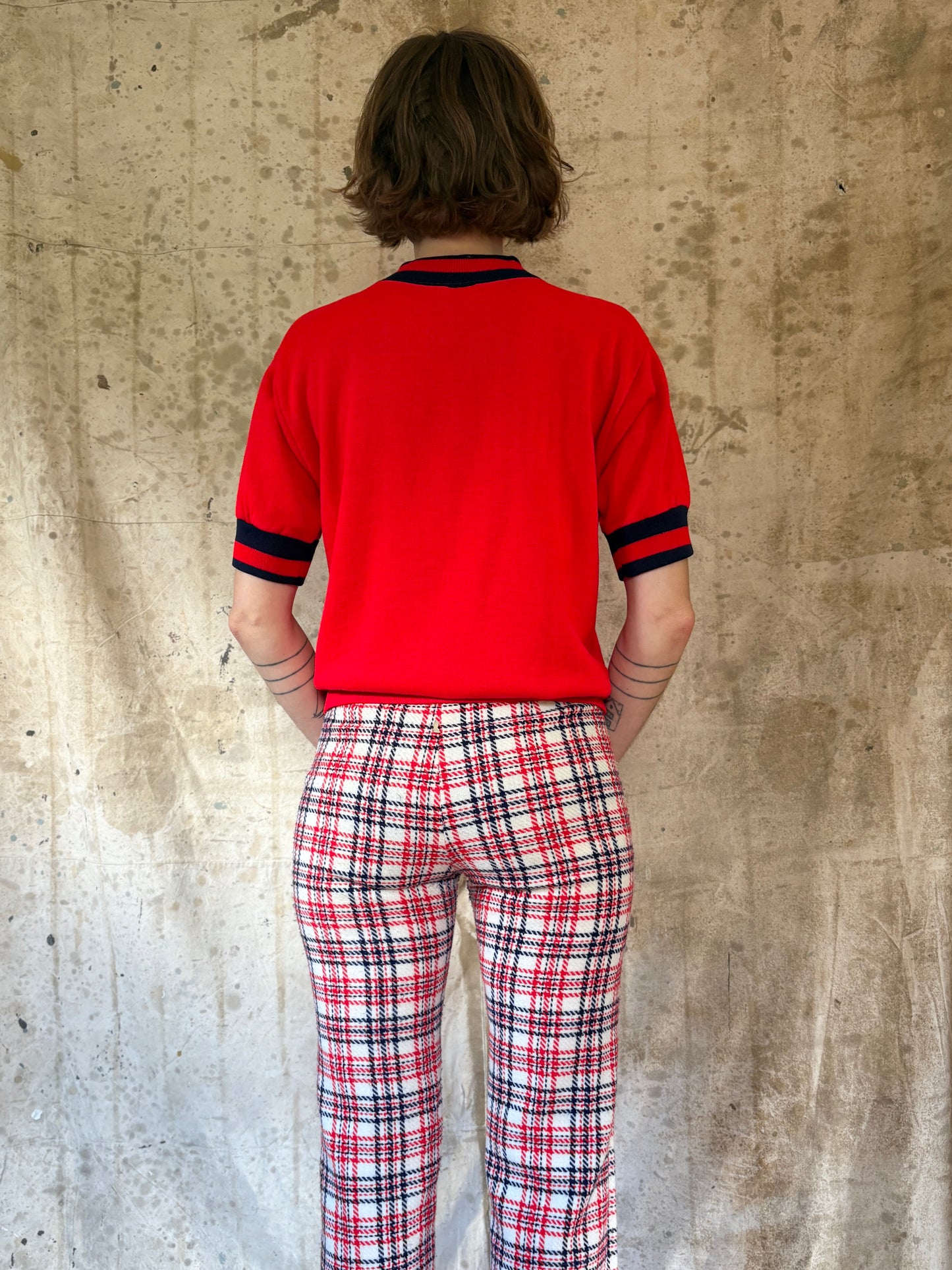Vintage 70s Springfoot Red And Blue Short Sleeve Sweatshirt