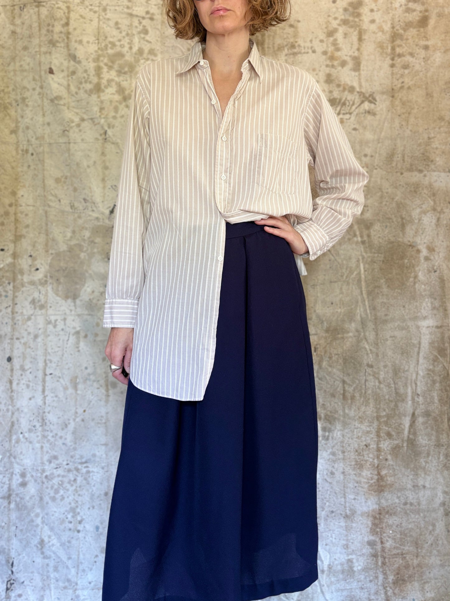 80s Navy Blue Pleated Skirt