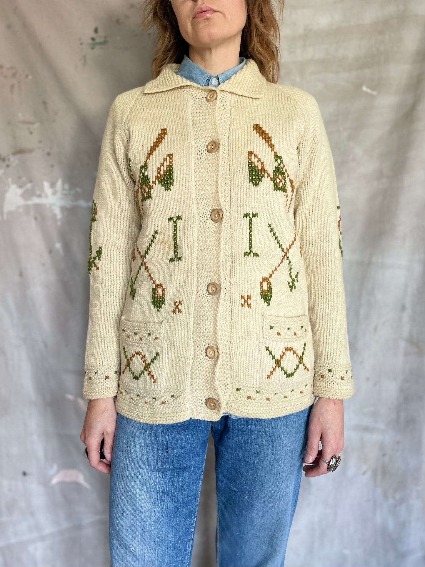 70s Fishing Theme Cardigan Sweater