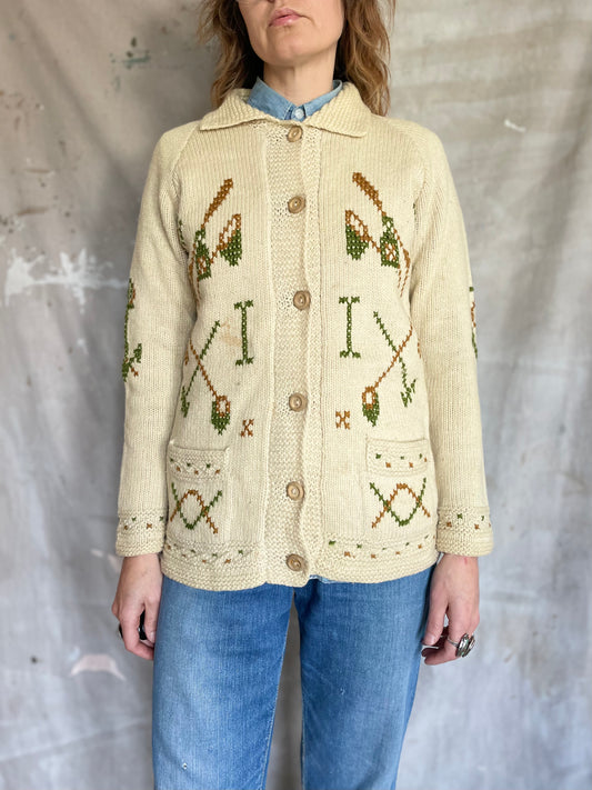 70s Fishing Theme Cardigan Sweater