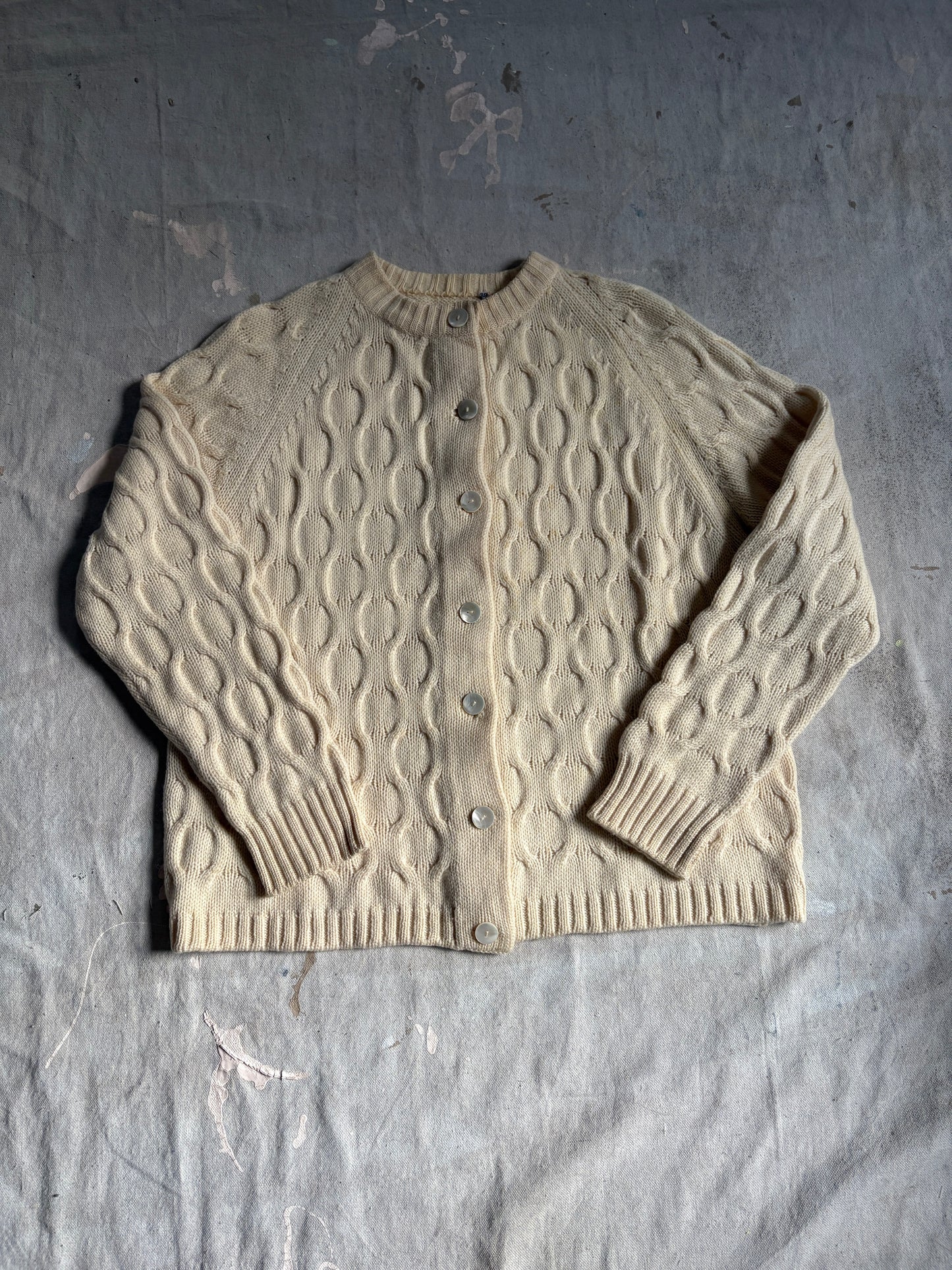Vintage 70s Ivory Knit Cardigan Sweater