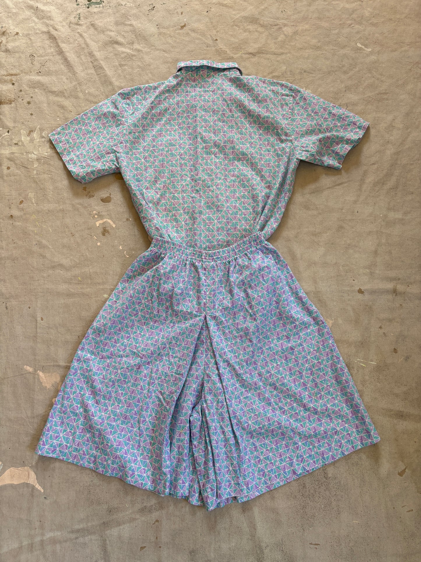 Vintage 80s Jantzen Geometric 2pc Set Blouse And Shorts