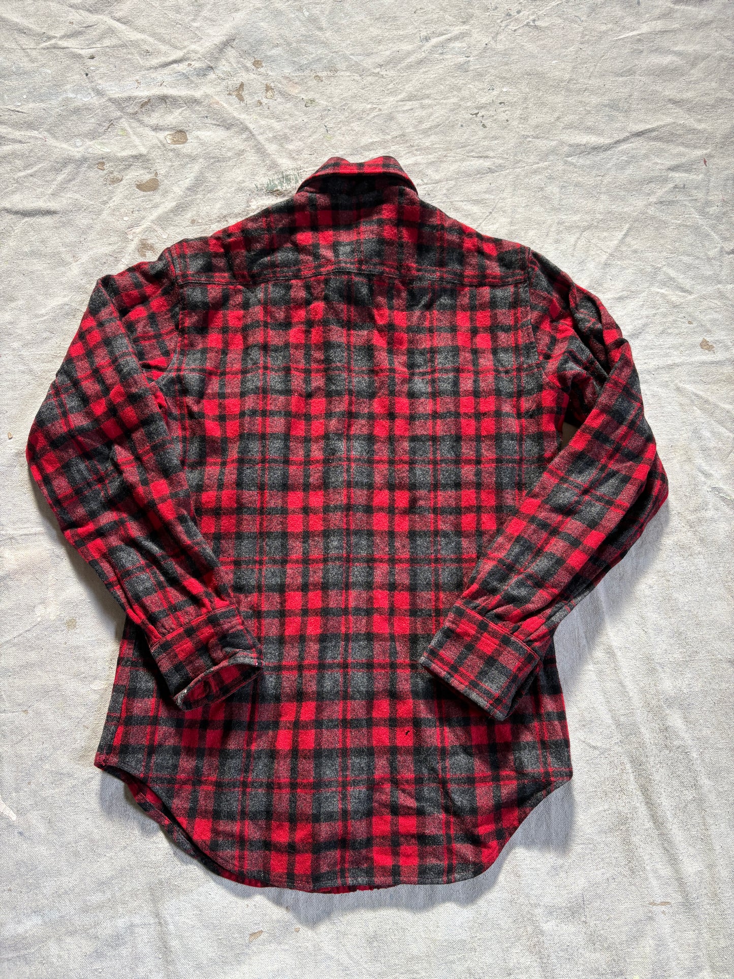Vintage 80s Wool Blend Red, Black, Gray Plaid Button Down Shirt