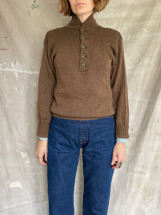 80s Military Wool Henley Sweater