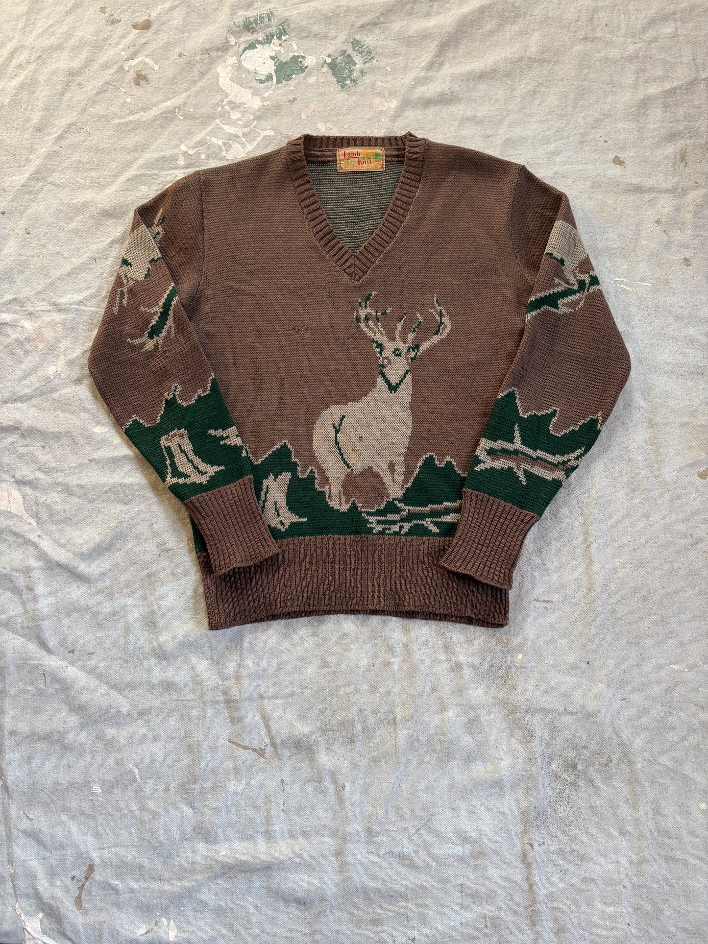 Vintage 40s/50s Lamb Knit Deer Sweater