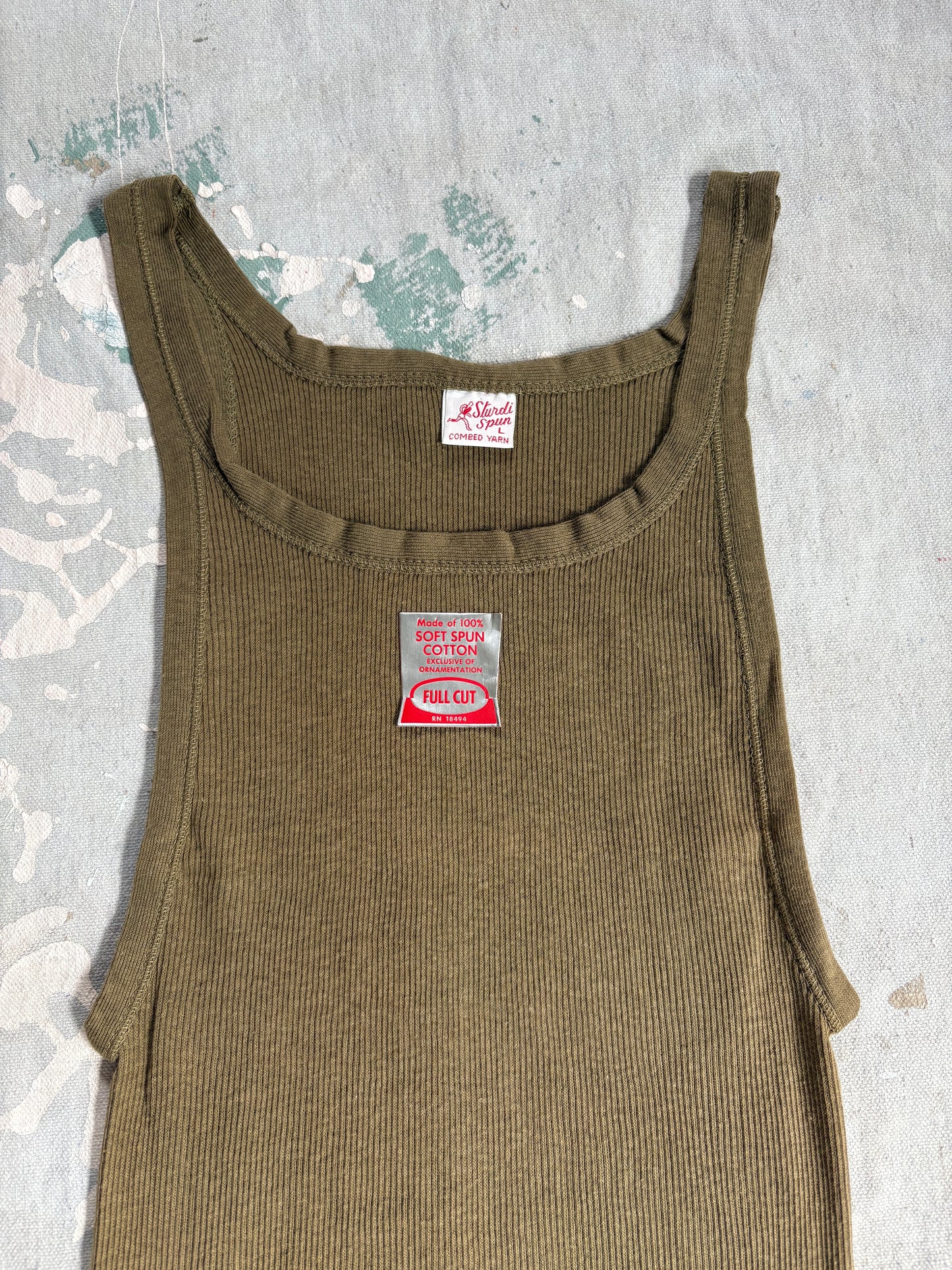 50s Deadstock Green Brown Ribbed Tank Top