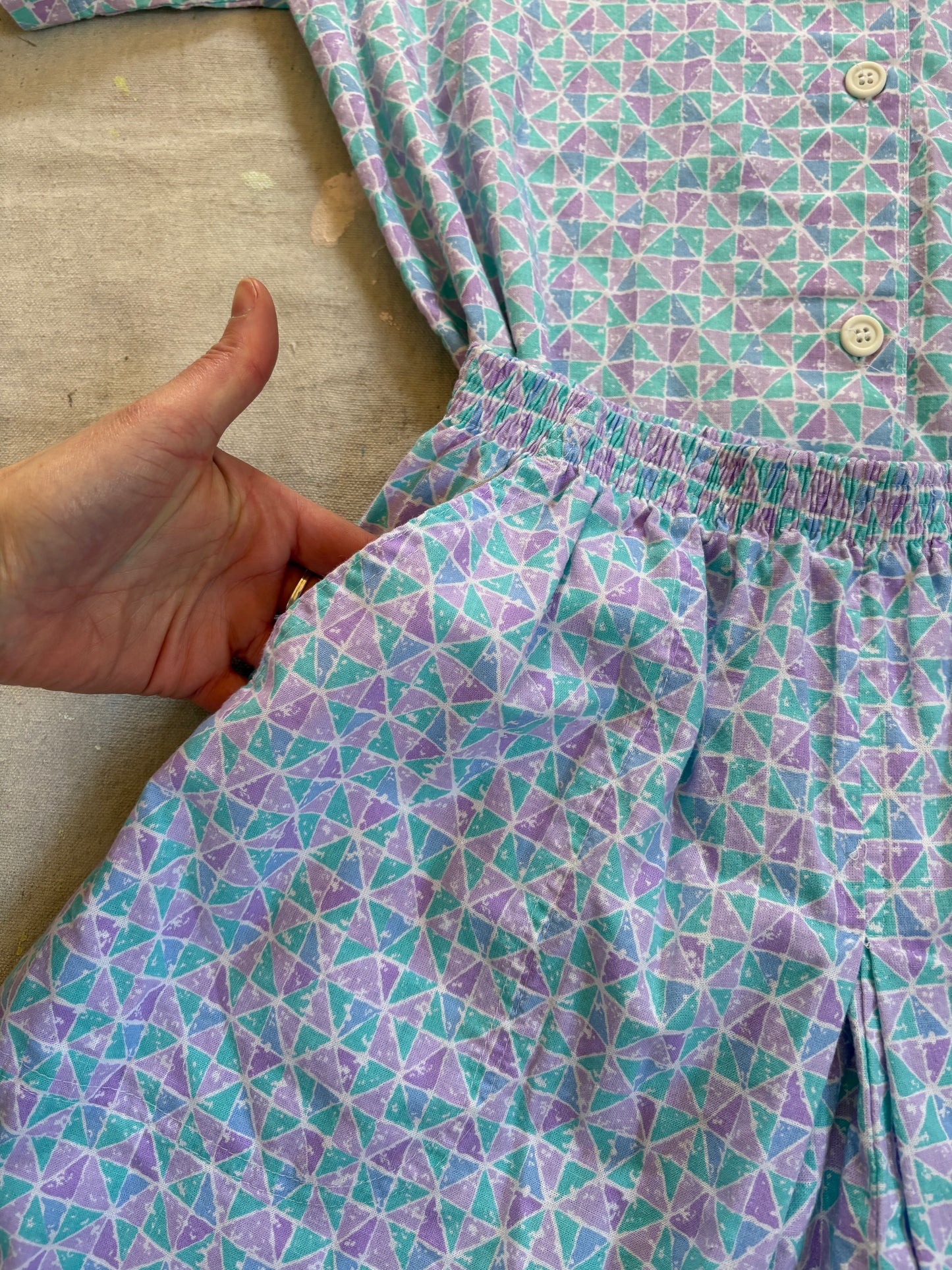 Vintage 80s Jantzen Geometric 2pc Set Blouse And Shorts