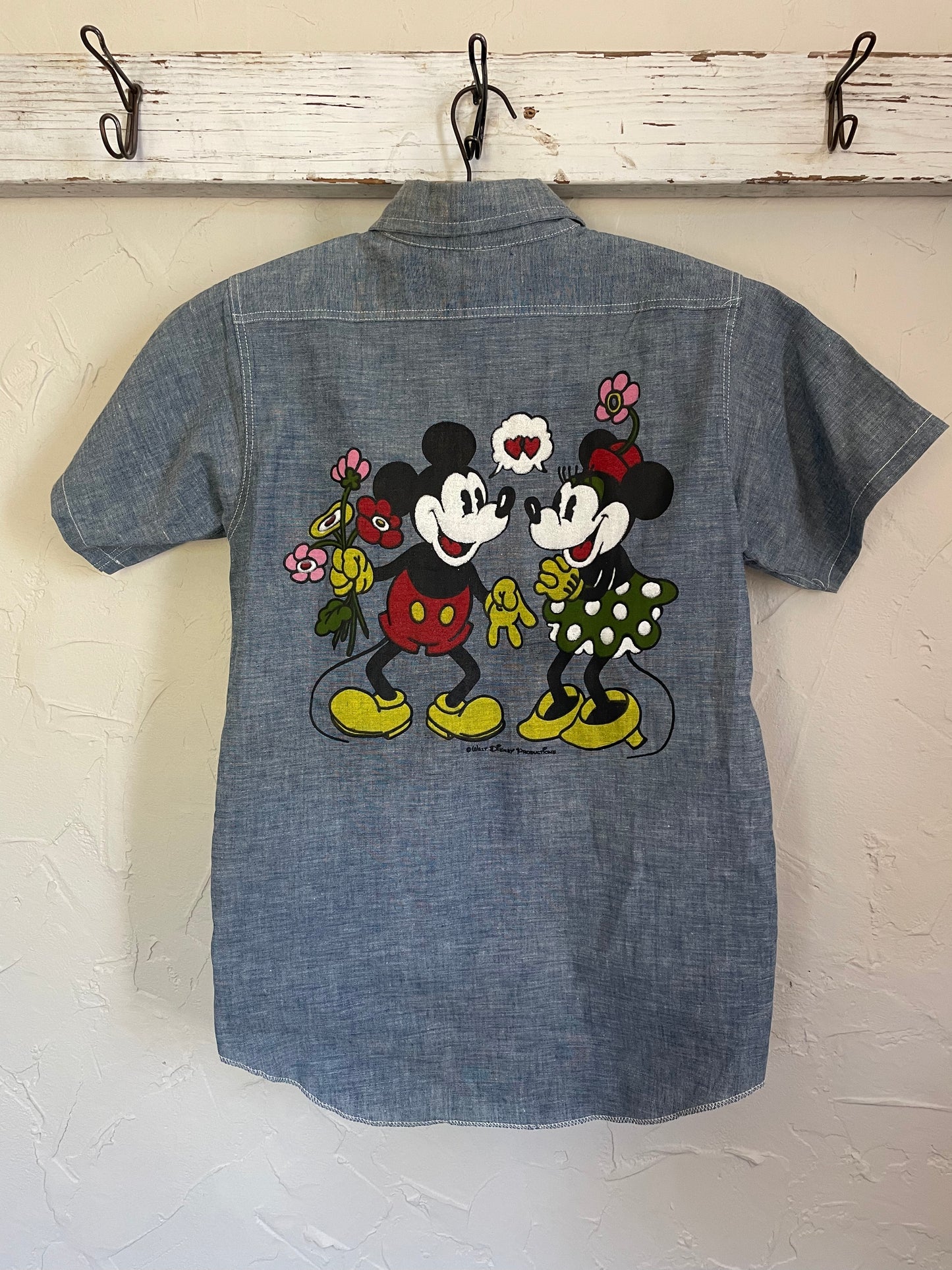70s Deadstock Mickey Mouse And Minnie Mouse Chambray Shirt