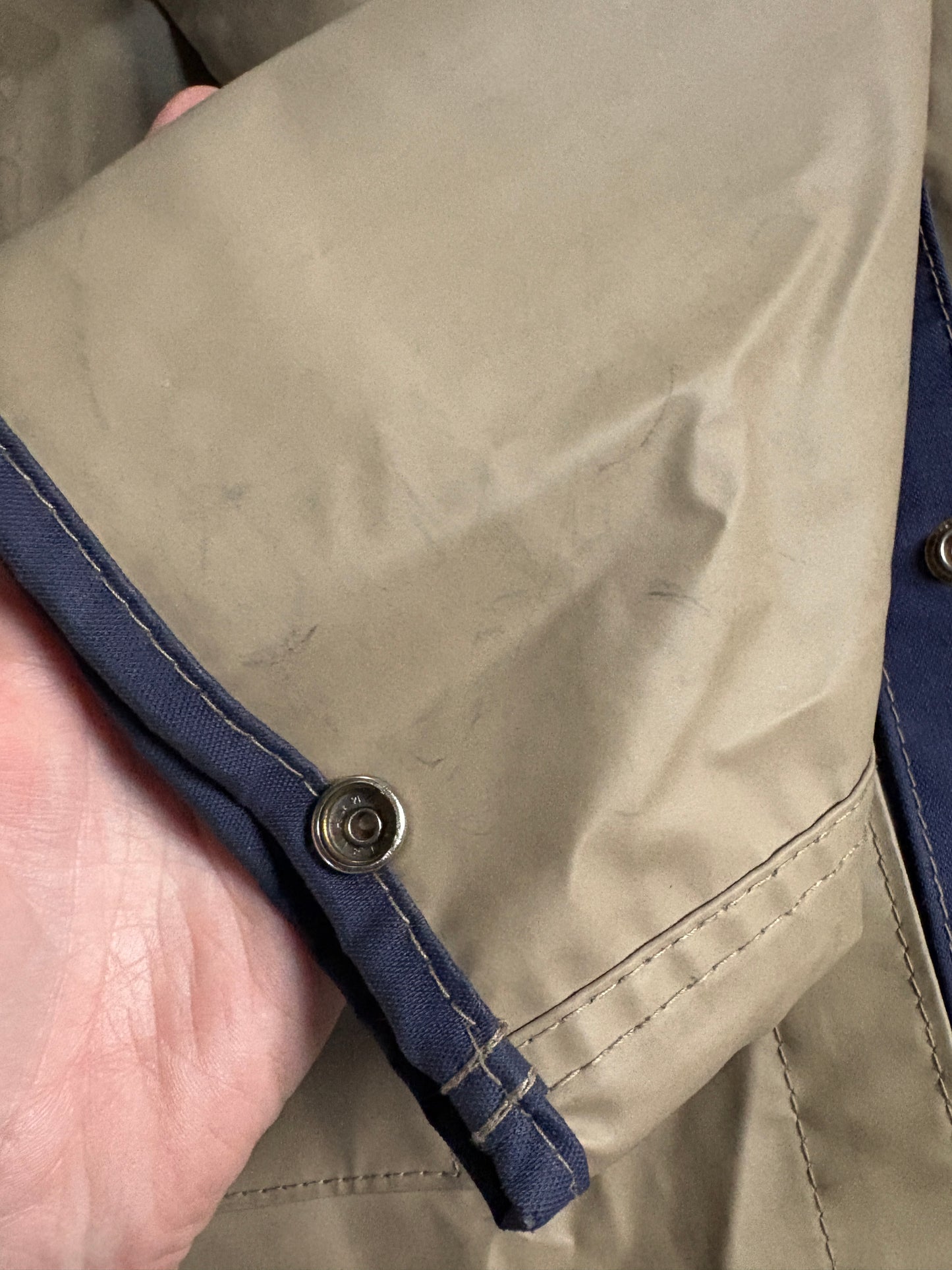 80s Tan Navy Blue Reversible Raincoat