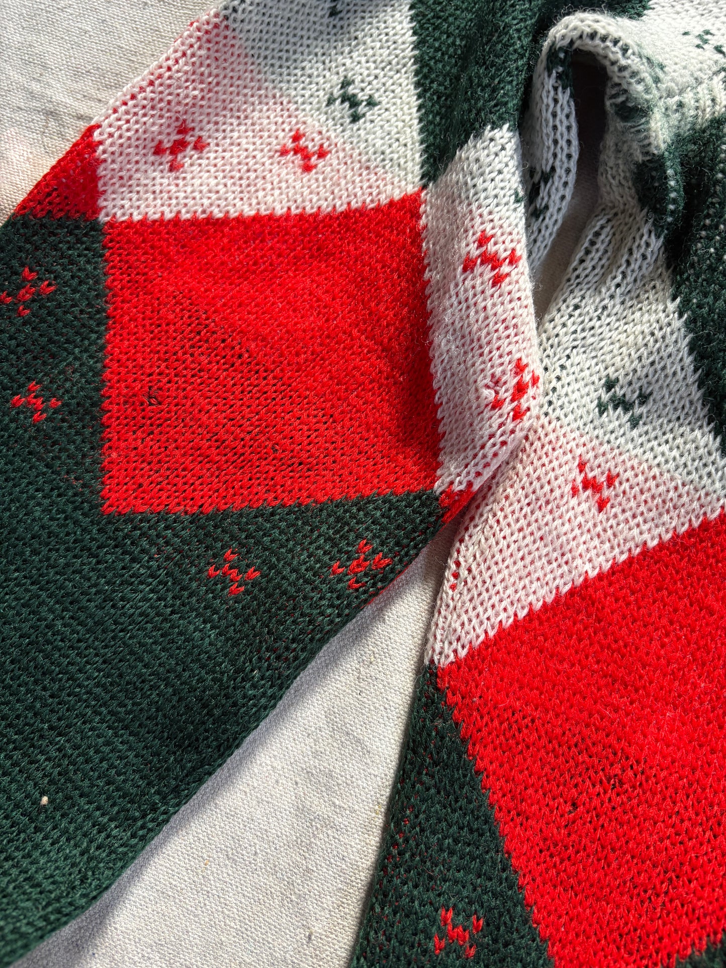 Vintage 50s Red, Green, White Diamond Holiday Sweater