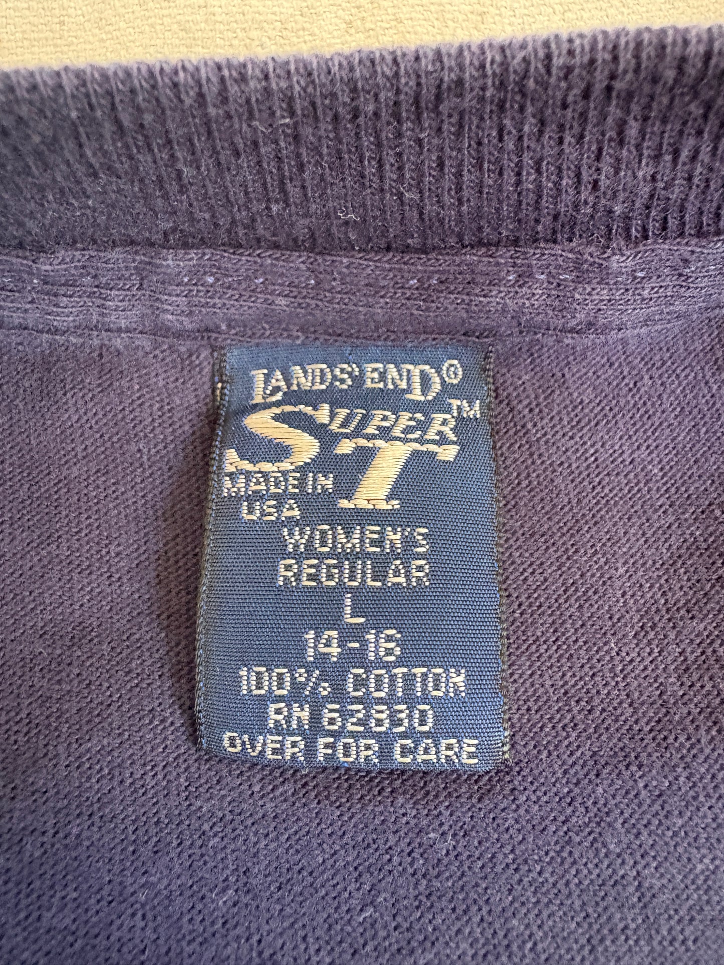 Vintage 90s Lands End Blank Navy Blue Pocket Tee