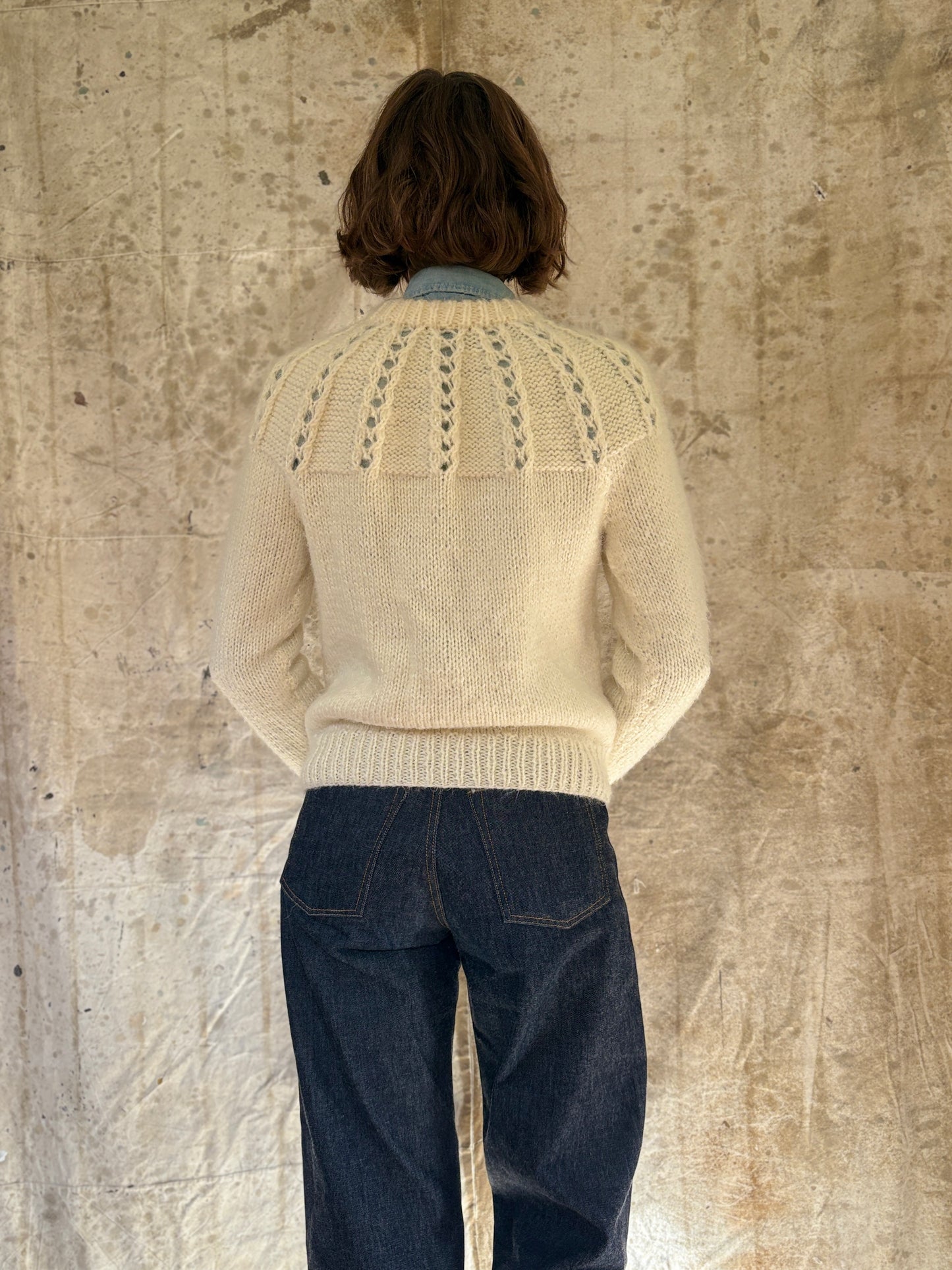 80s Hand Knit Ecru Cardigan Sweater