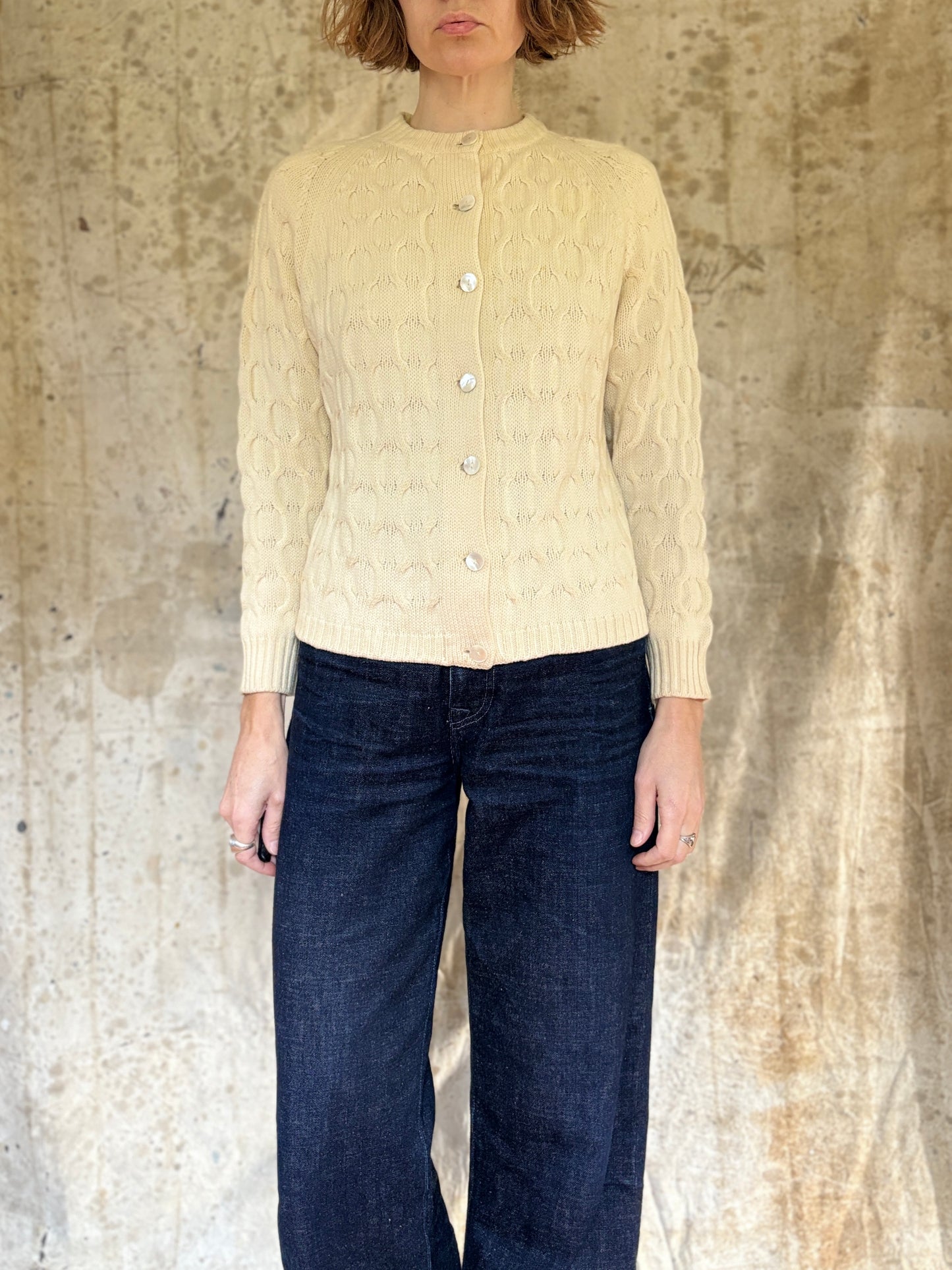 Vintage 70s Ivory Knit Cardigan Sweater
