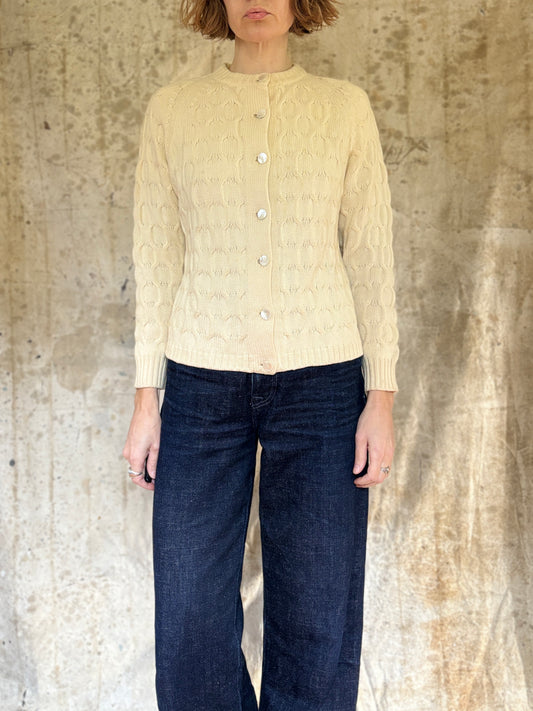 Vintage 70s Ivory Knit Cardigan Sweater