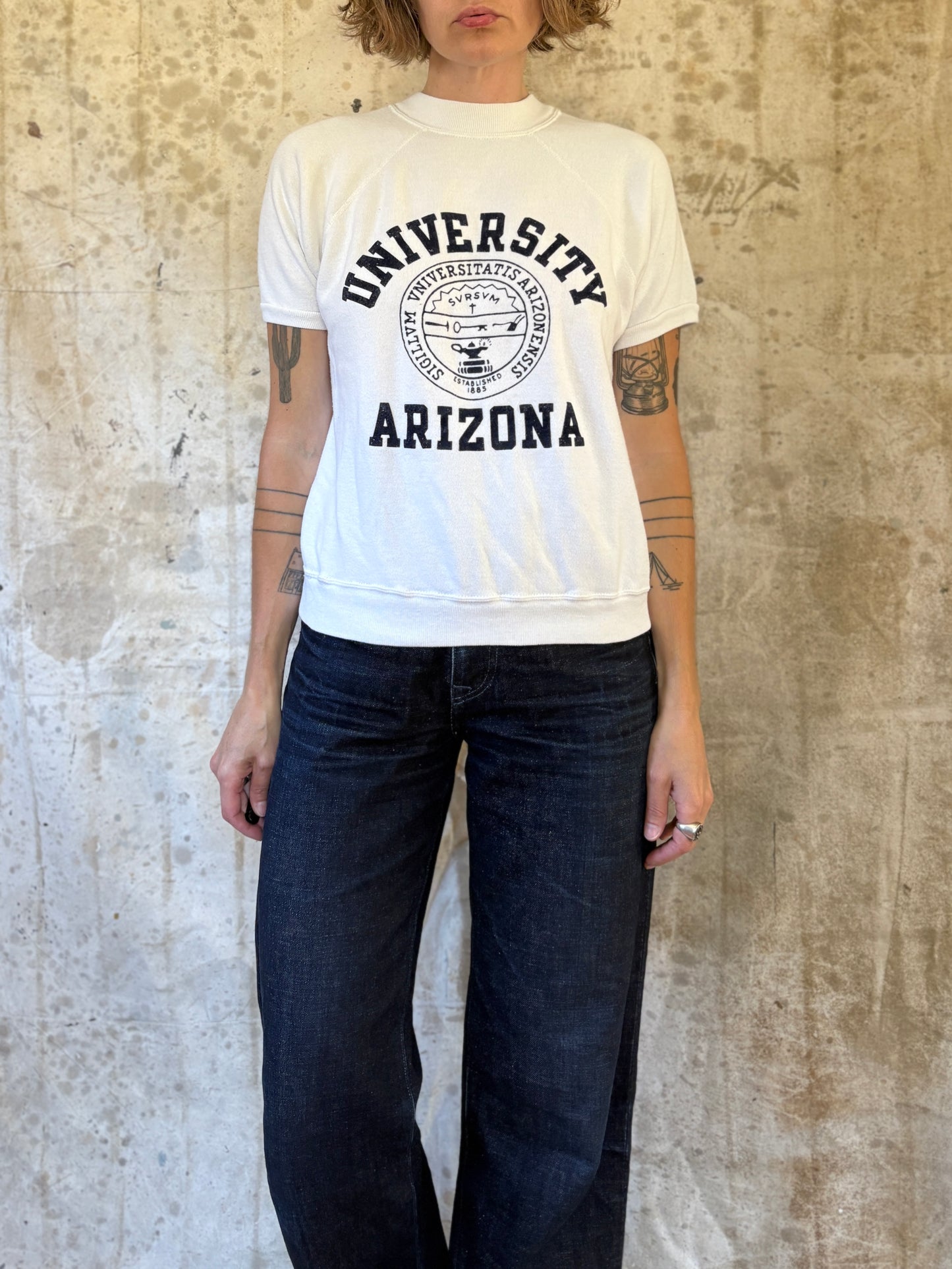 Vintage 70s/80s University Of Arizona Flocked Short Sleeve Sweatshirt