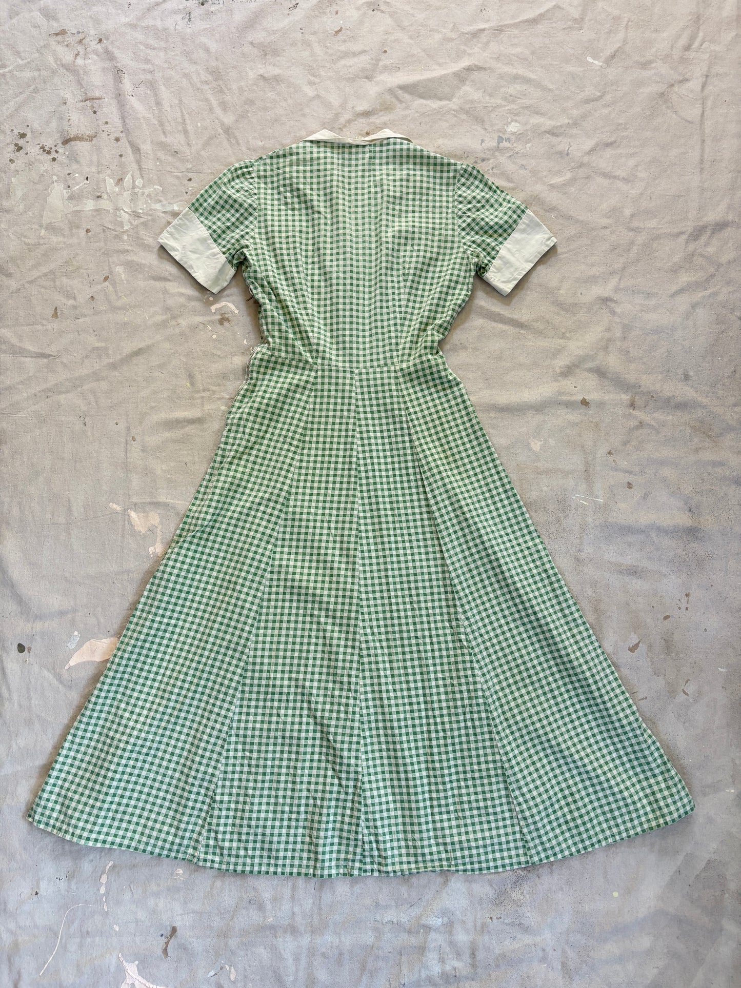 Vintage 40s Green Gingham Dress
