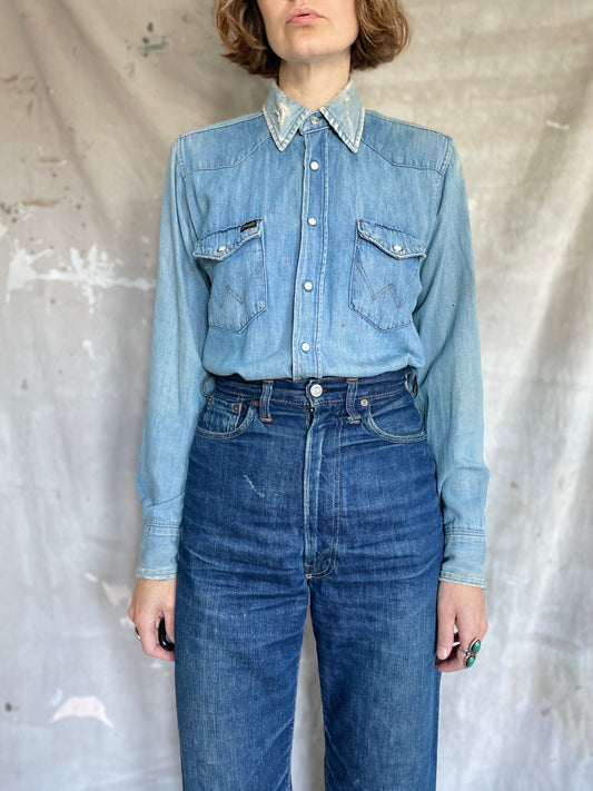 70s Wrangler Pearl Snap Chambray Shirt