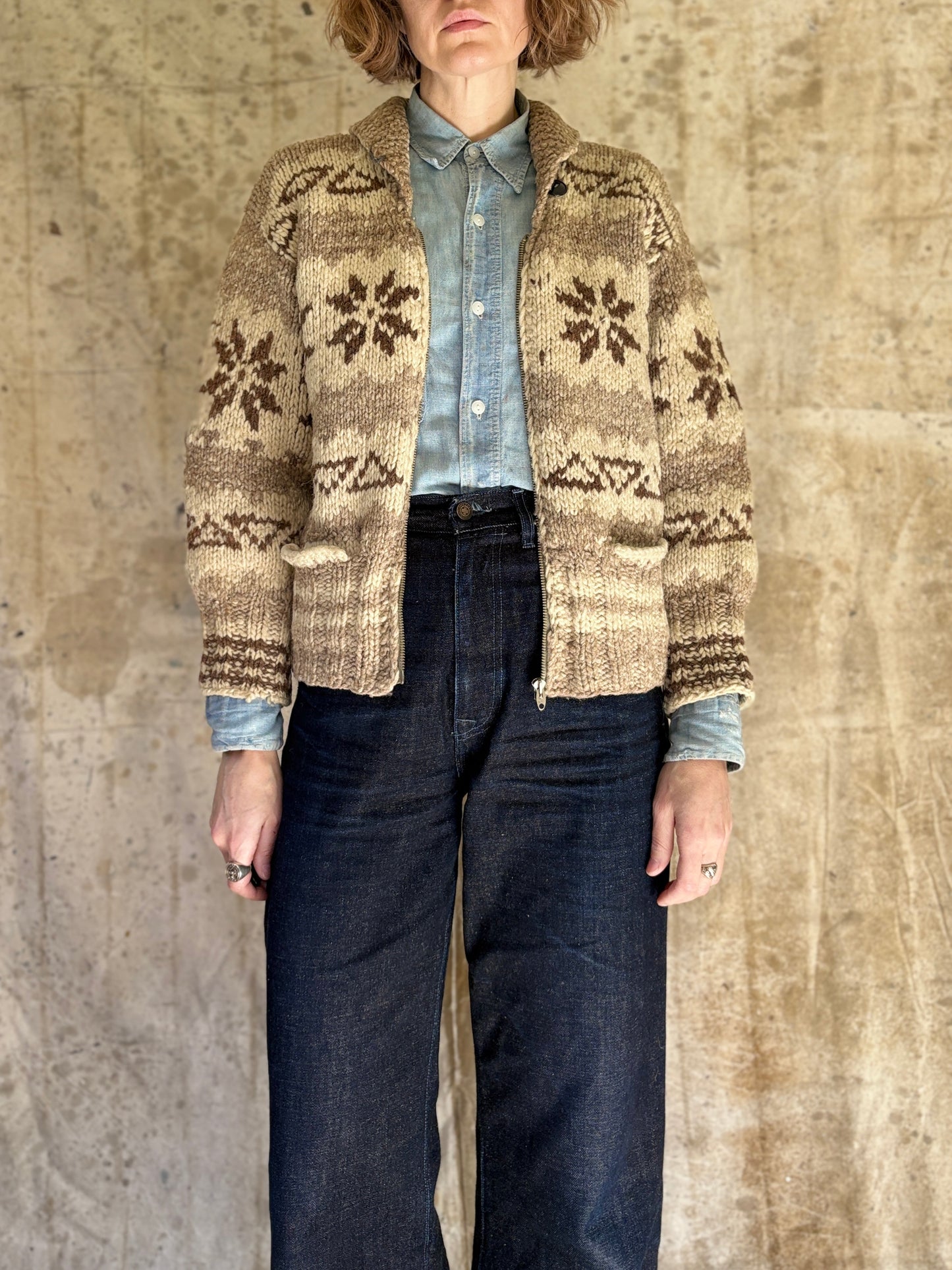 50s Snowflake Cowichan Style Sweater