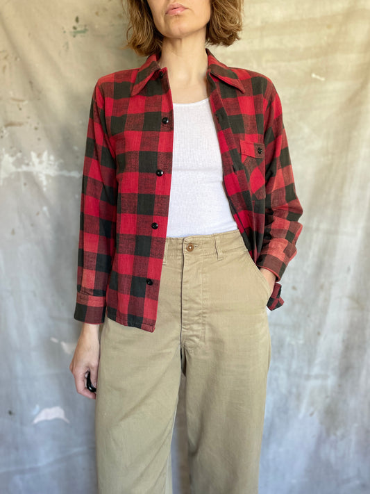 40s Faded Plaid Flannel Shirt