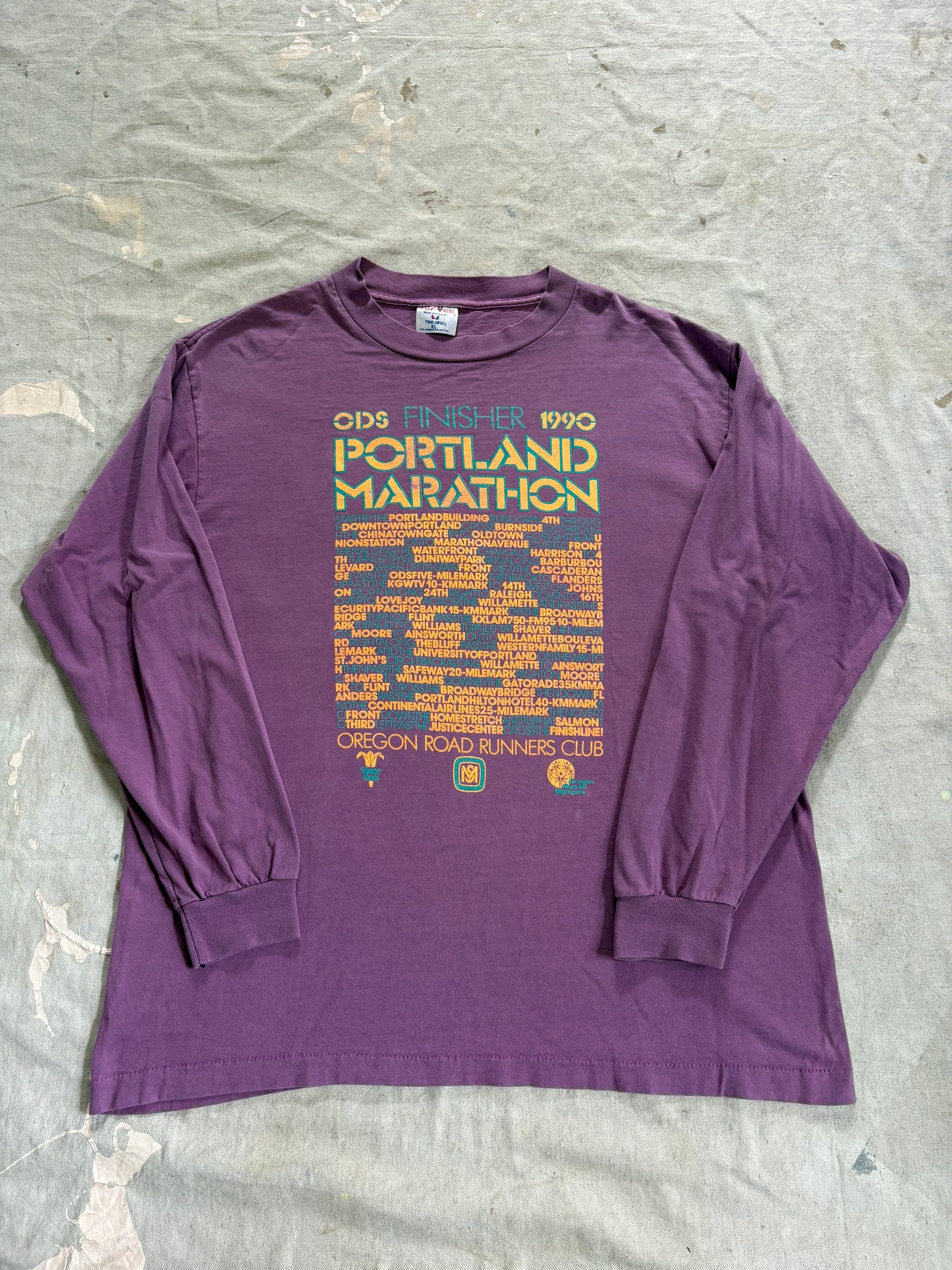 Vintage 1990 Portland Marathon Directions Finisher Long Sleeve Tee