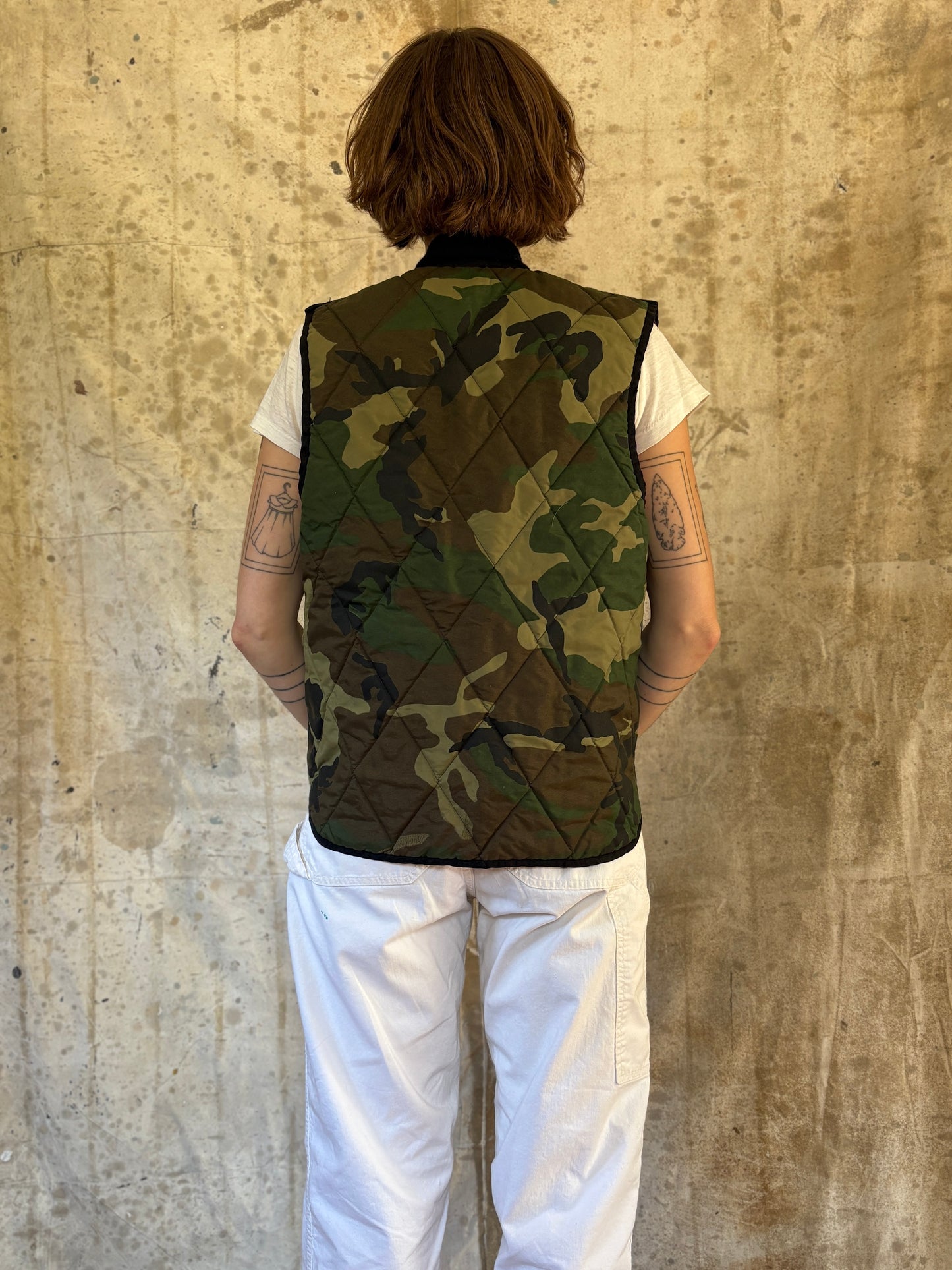 Vintage 80s Reversible Safety Orange Woodland Camo Hunting Vest