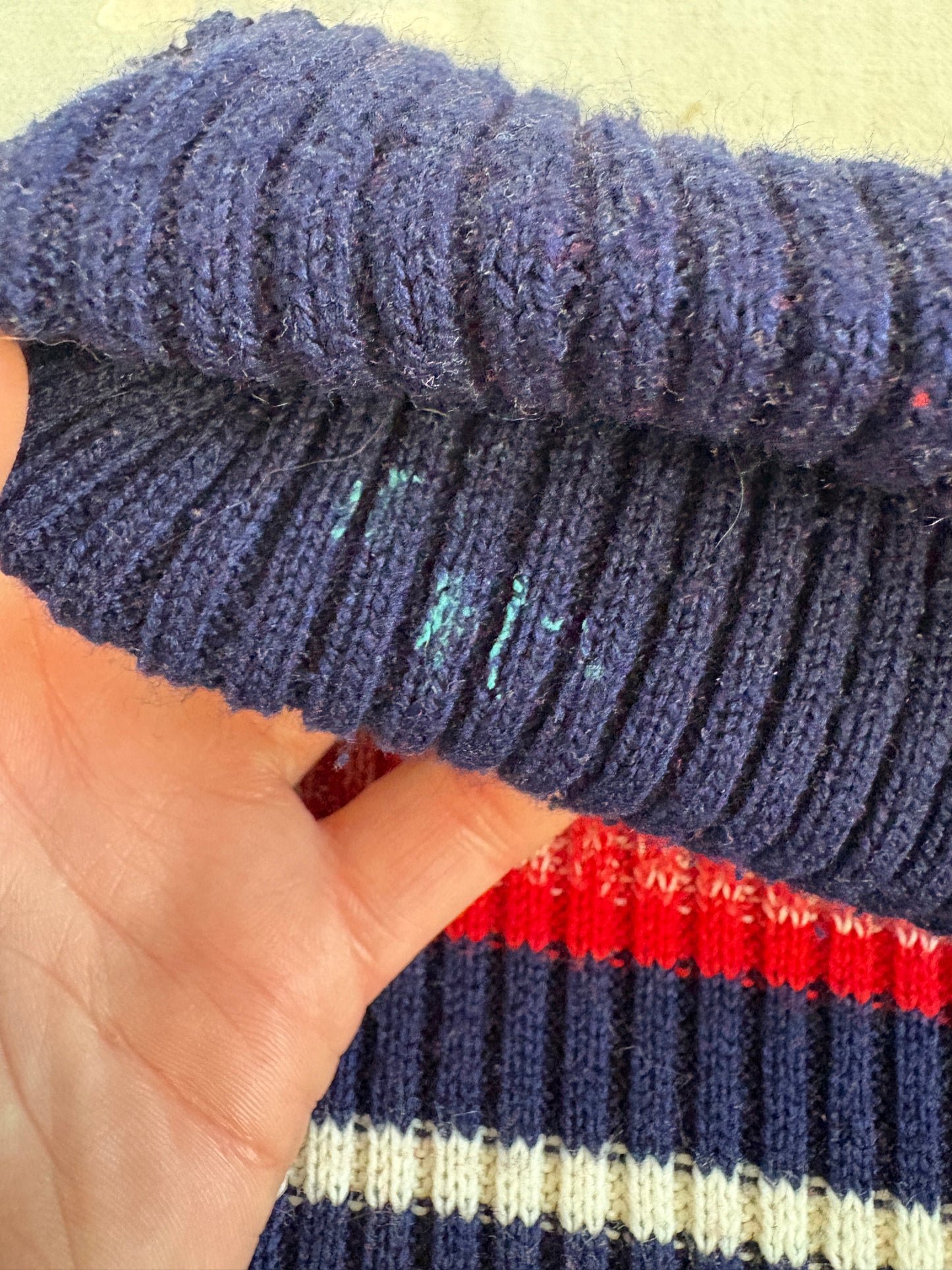 Vintage 70s Red White And Blue Space Dyed Knit Turtleneck