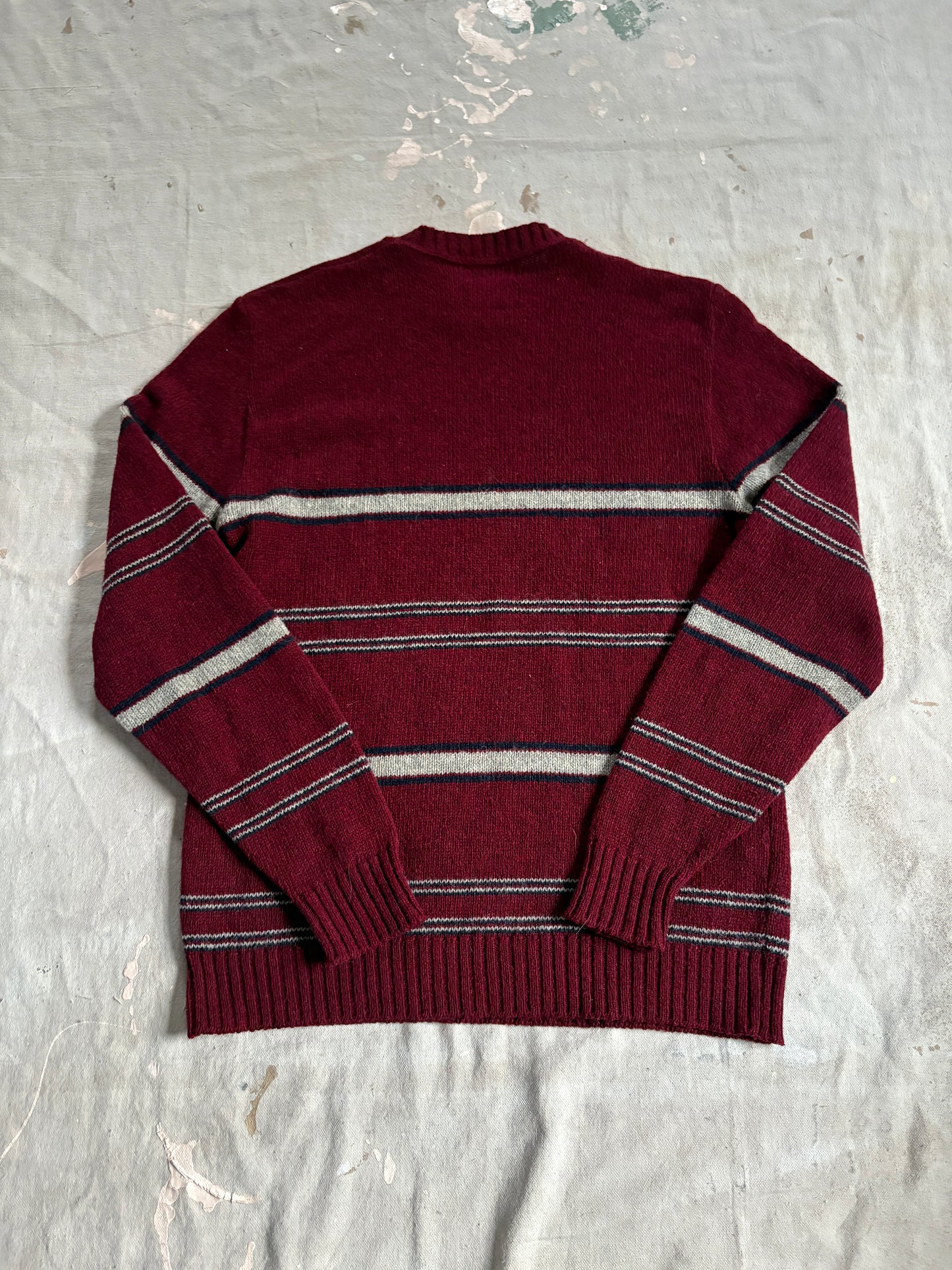 80s Maroon Gray Navy Striped Knit Sweater