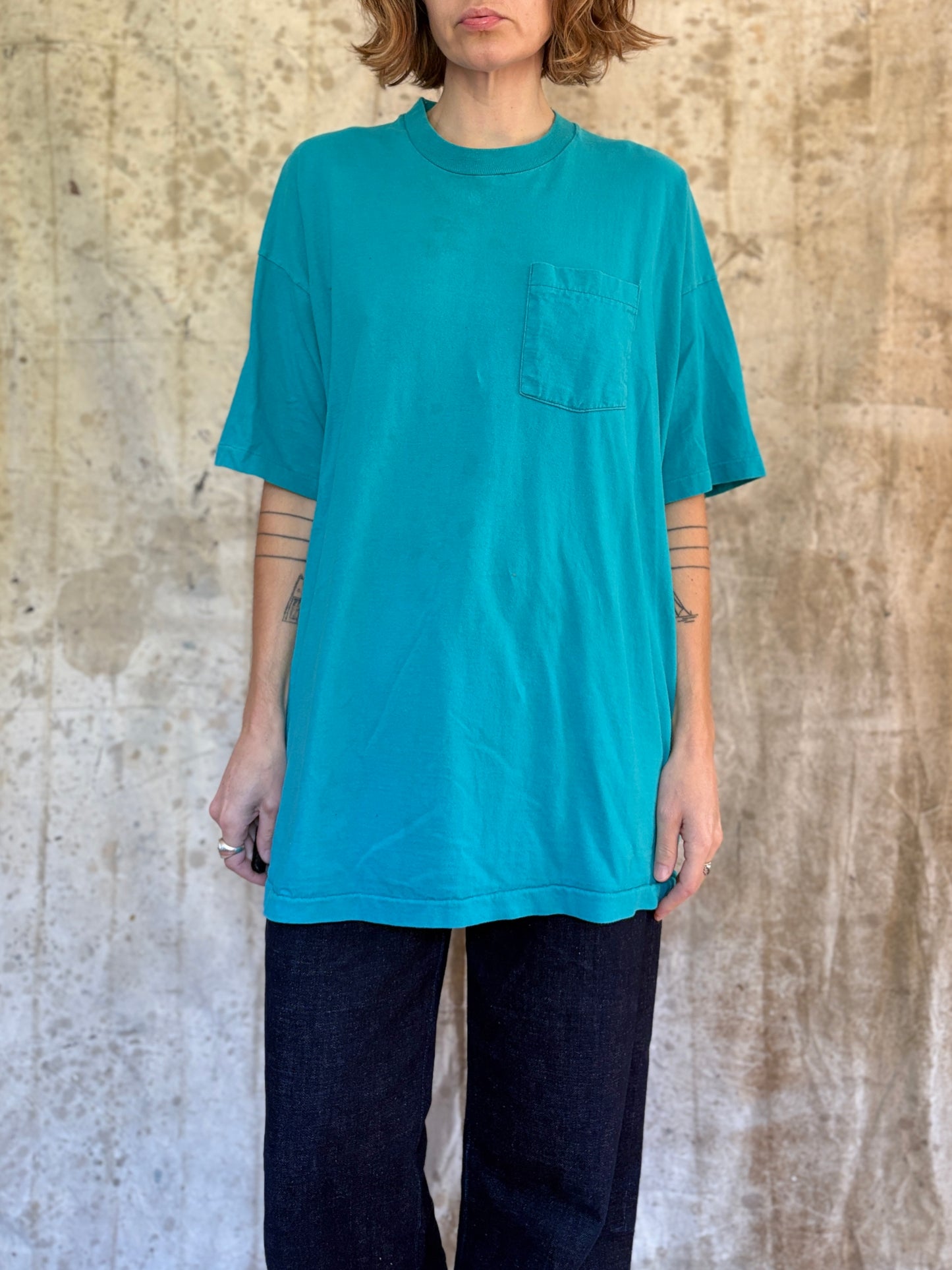 Vintage 90s BVD Blank Teal Pocket Tee
