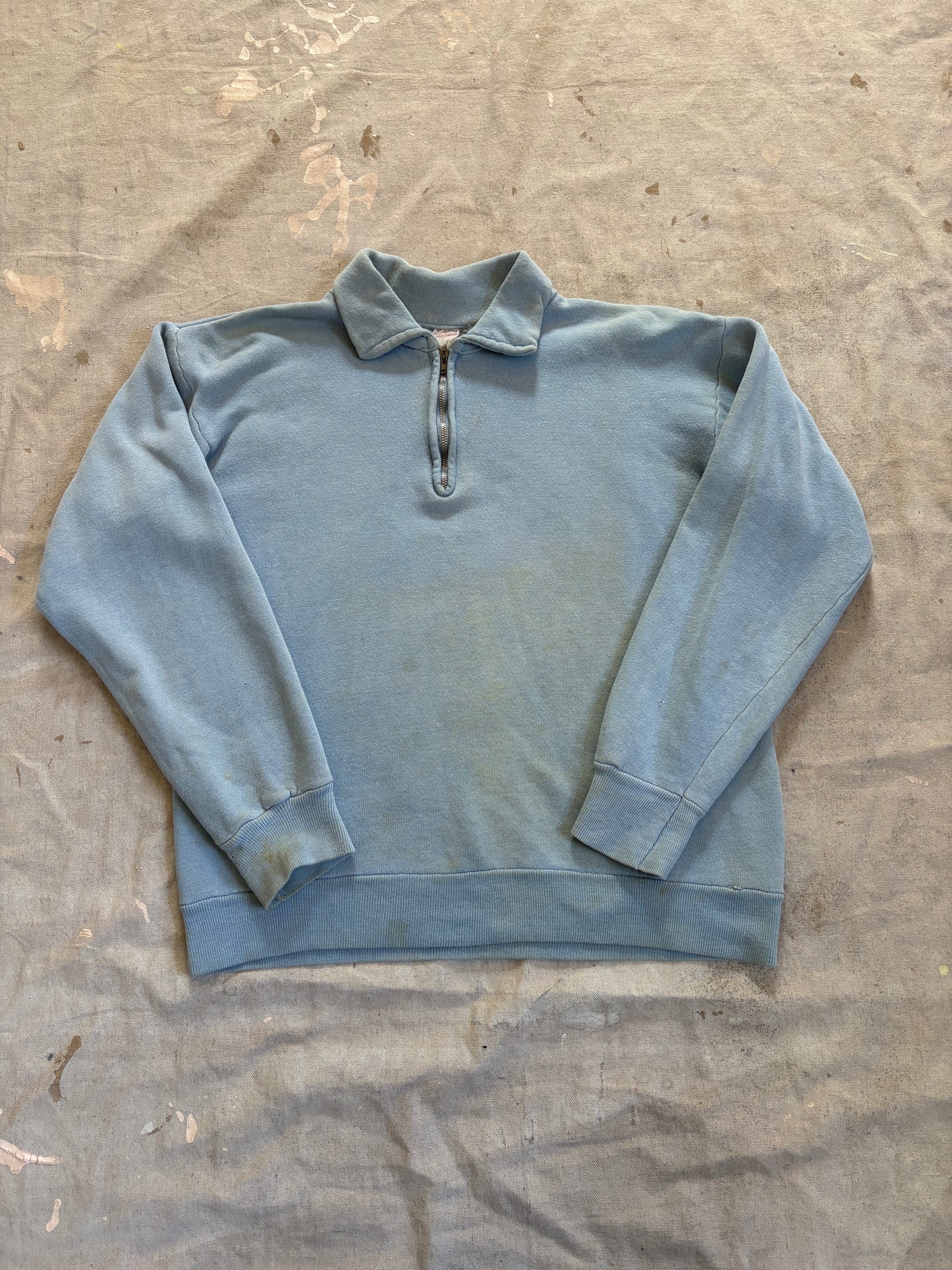 Vintage 50s Blank Baby Blue Quarter Zip Sweatshirt