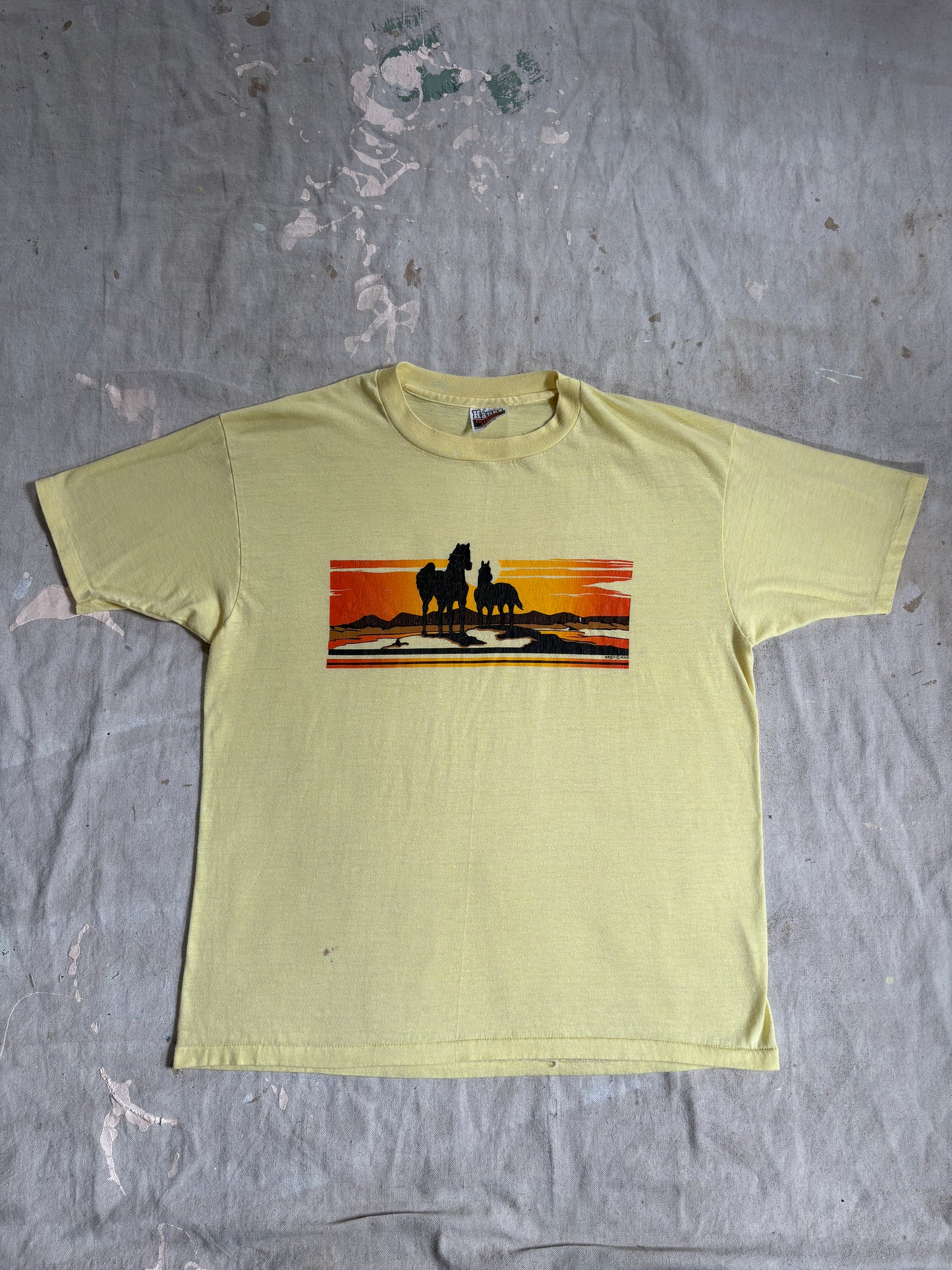 Vintage 80s Horses At Sunset Tee