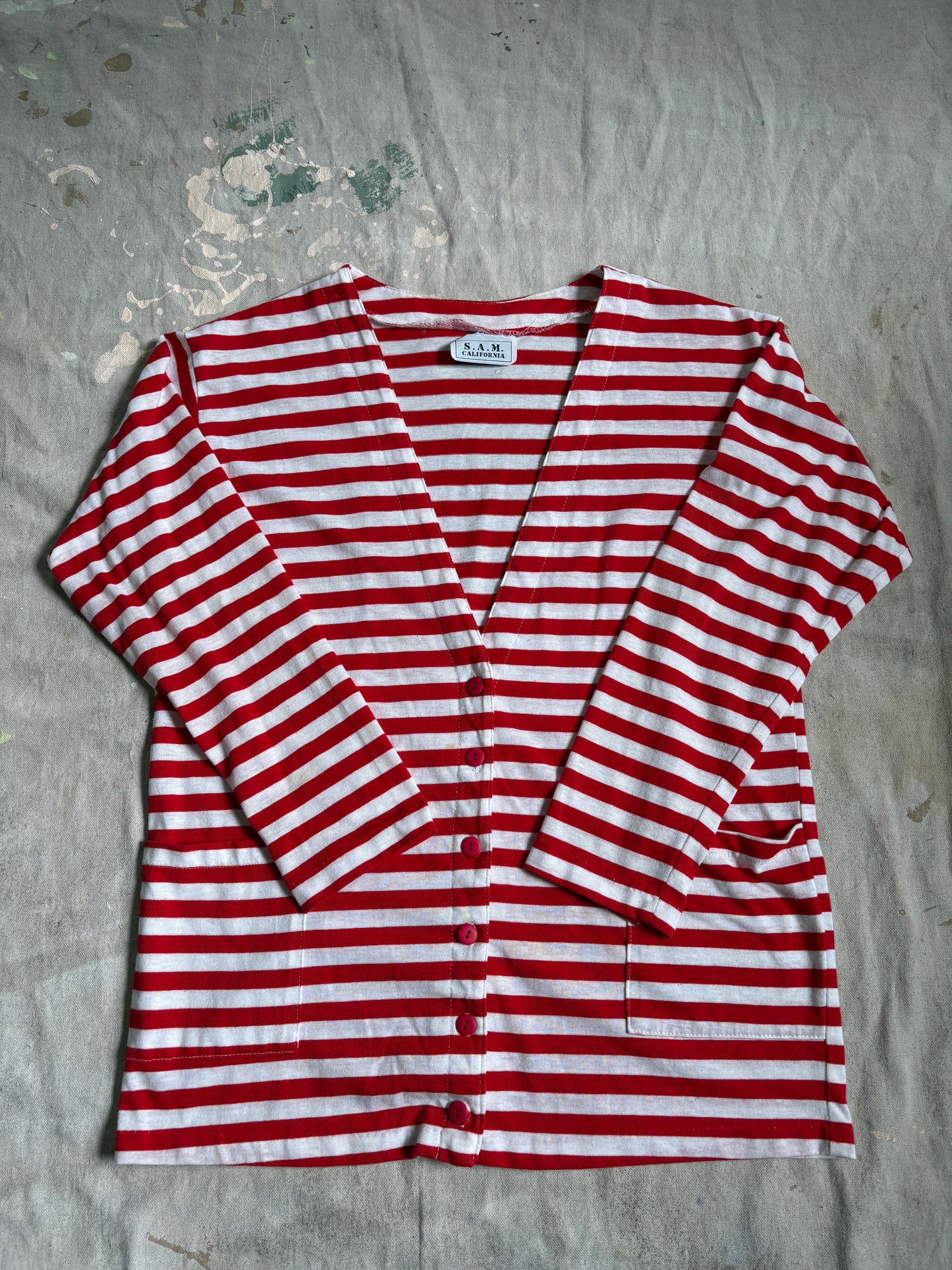 90s Red And White Striped Cardigan Tee